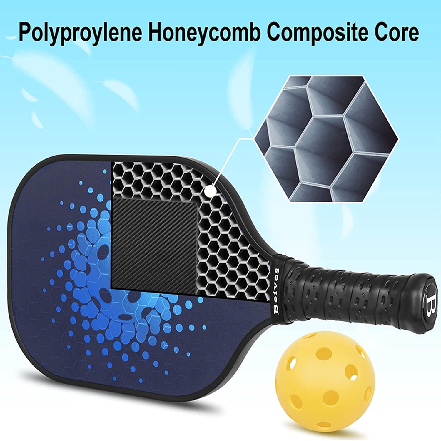 BEIVES Pickleball Paddle Set, Fiberglass Paddles with 4 Balls and Carry Bag (Blue, 4-Player Set) h3rho
