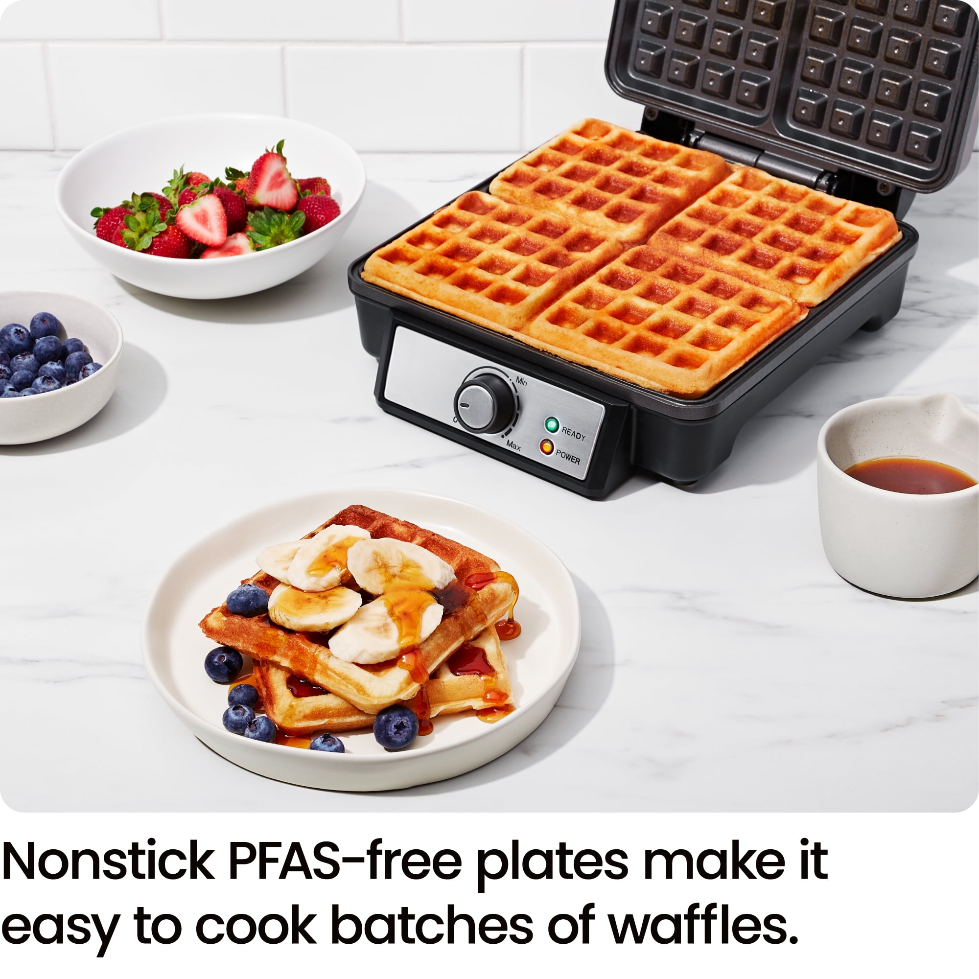 Chefman 4 Slice Belgian Waffle Maker with Adjustable Temperature Control (Silver, 12.5 in x 10.5 in x 4.5 in) mzu0d