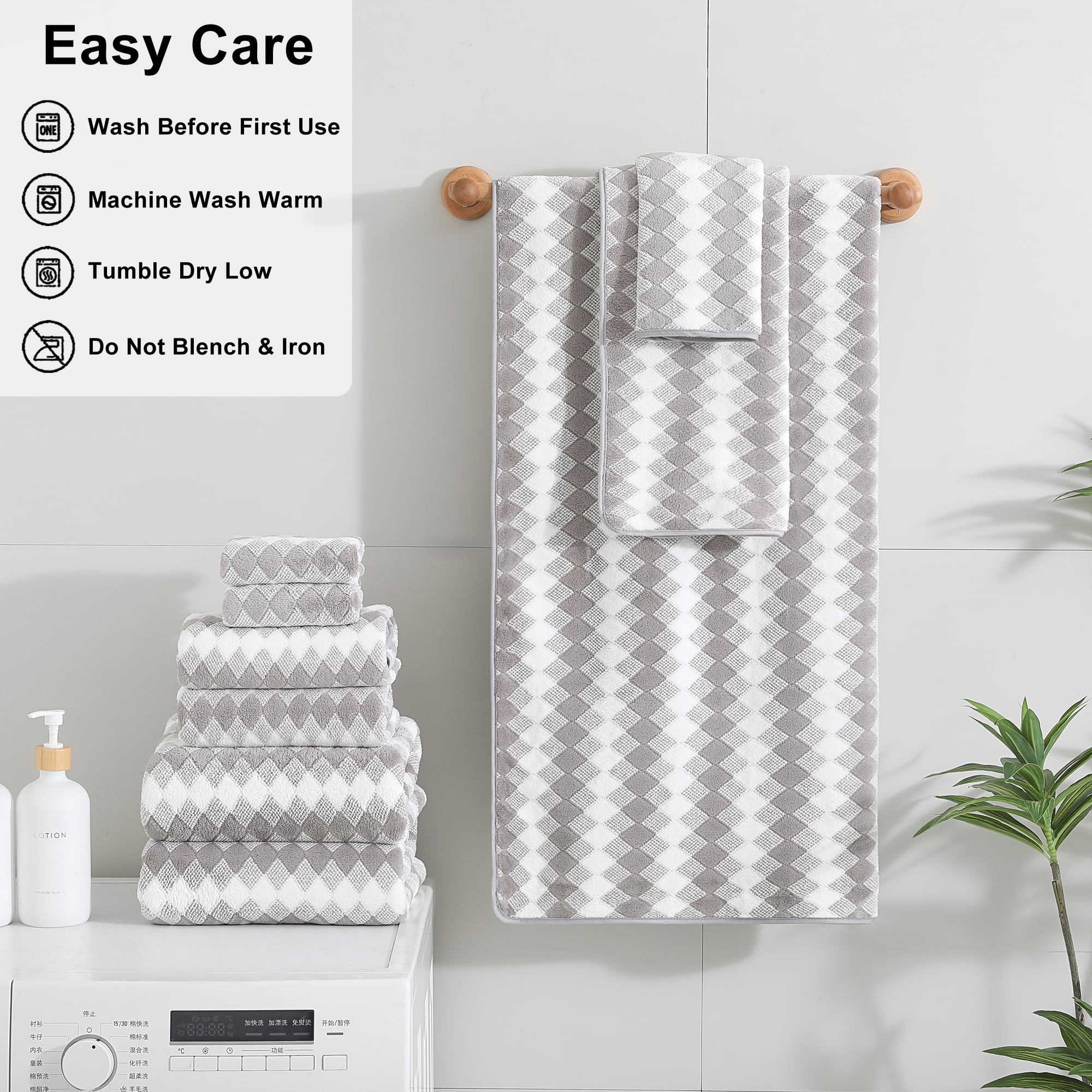 Jessy Home 12-Piece Plush Bath Towel Set, Highly Absorbent Hotel Quality Bathroom Linens (Light Gray, 12-Piece Set) 123yi