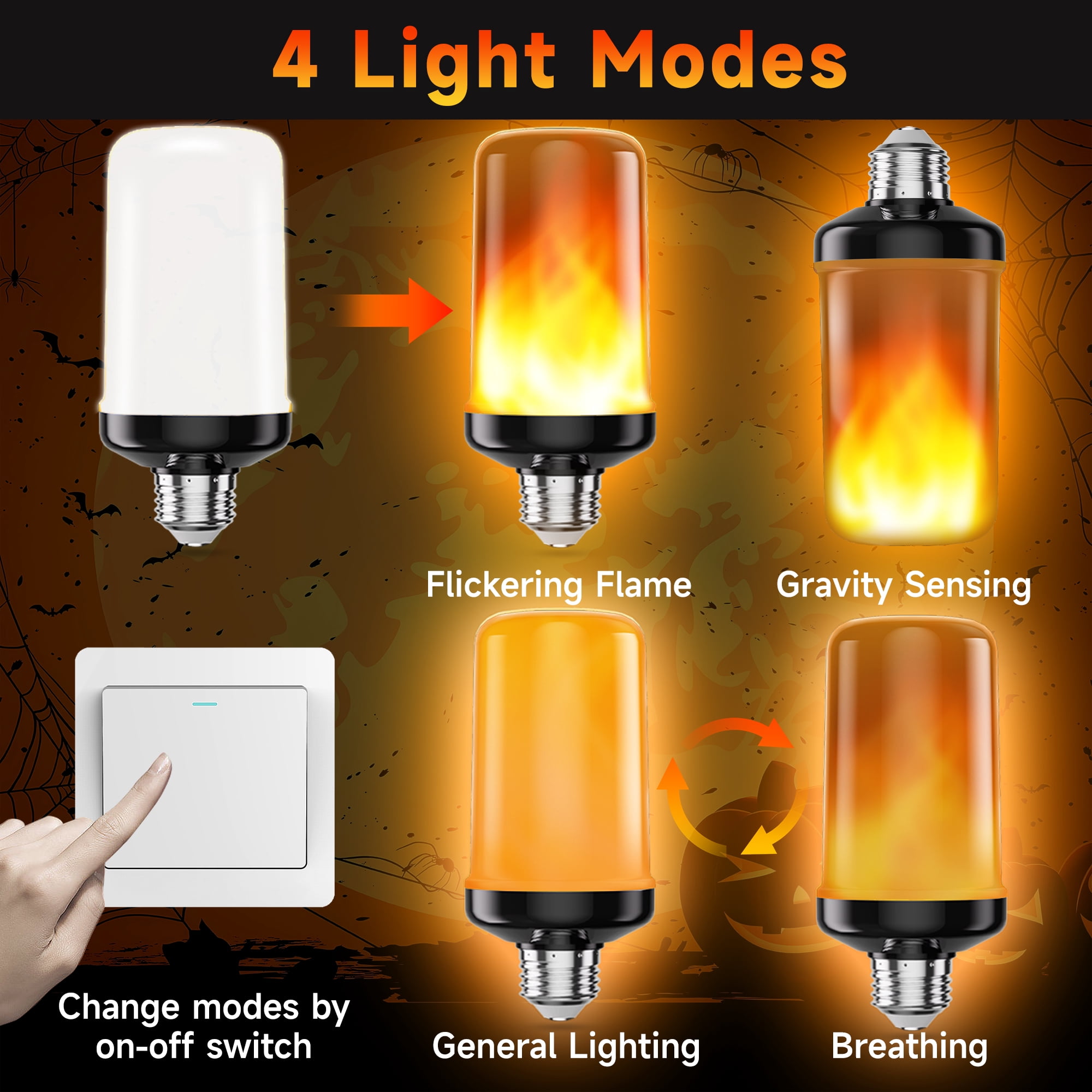 DAYBETTER LED Flame Light Bulbs, 4 Modes Flickering Fire Effect, E26 Base for Indoor and Outdoor Decor (Warm White, 2 Pack) r9kl3