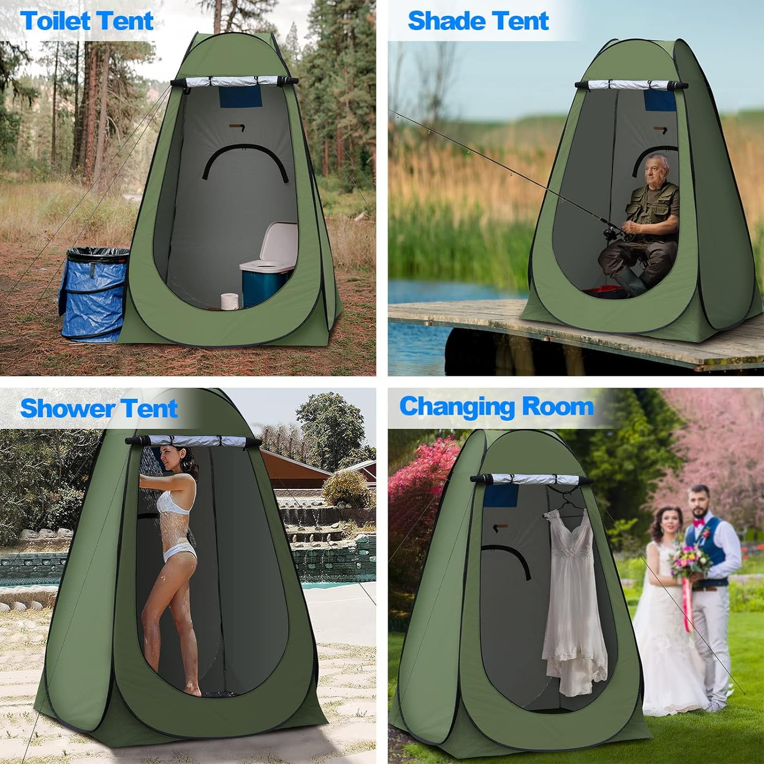 GVDV Portable Pop Up Privacy Tent for Camping Shower and Changing (Green, 47.2 in x 47.2 in x 74.7 in) eyhfl