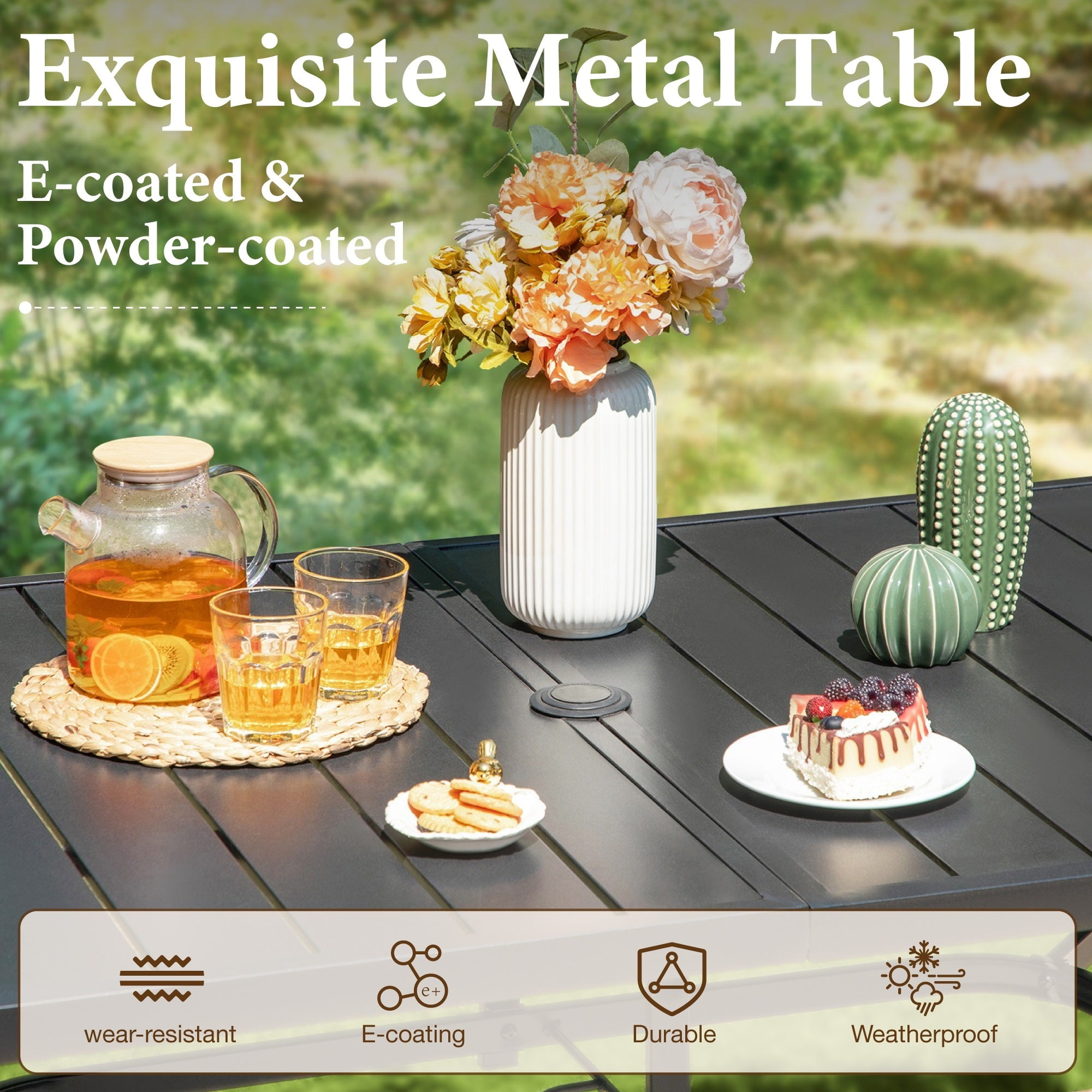 MF Studio 8-Piece Outdoor Patio Dining Set with 13ft Umbrella and 59 in Metal Table (Beige, 8-Piece Set) 5vx29