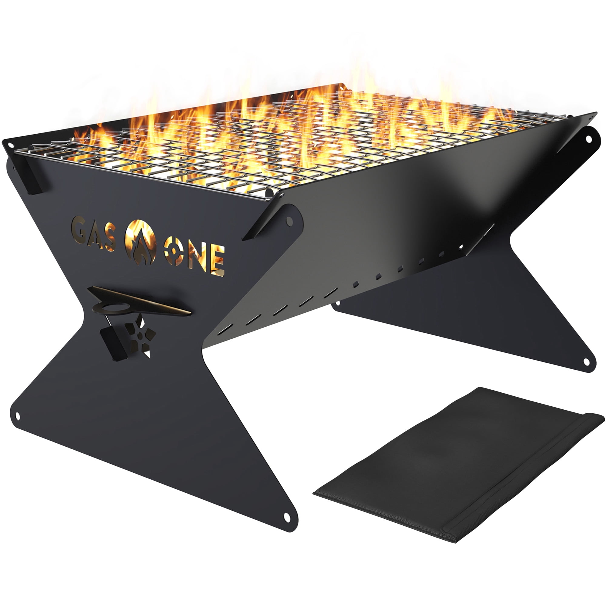 Gas One Portable Charcoal Grill, Foldable BBQ Grill for Camping and Backyard (15 in) ze38s