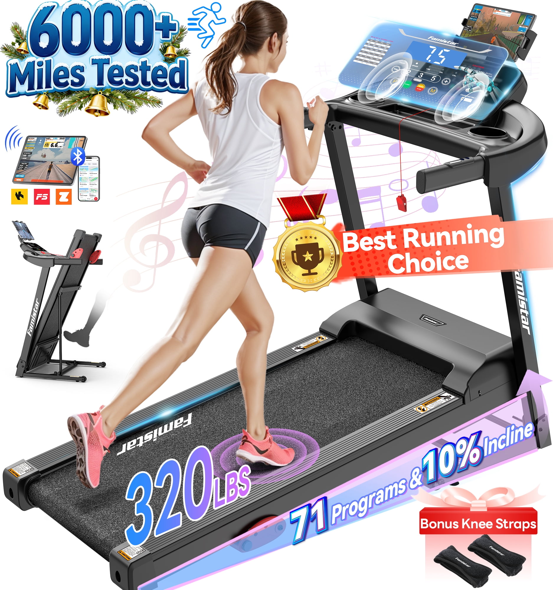 Famistar Folding Electric Treadmill for Home, Portable Exercise Machine with Adjustable Incline, APP Control, Bluetooth Speakers (320 lb Capacity) b497y