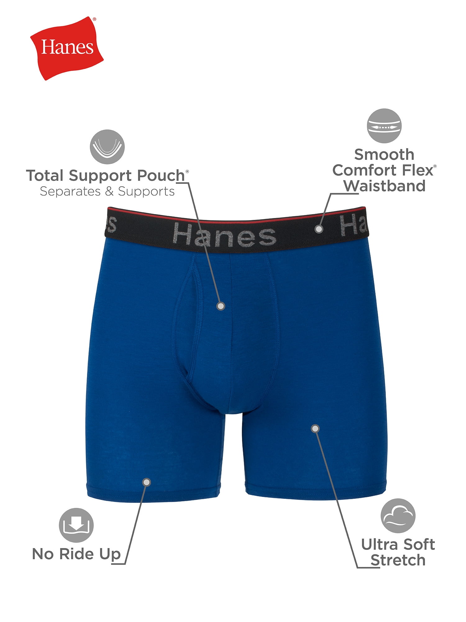 Hanes Men's Anti-Chafing Boxer Briefs with Total Support Pouch (Black, 1 Pack) wz67x