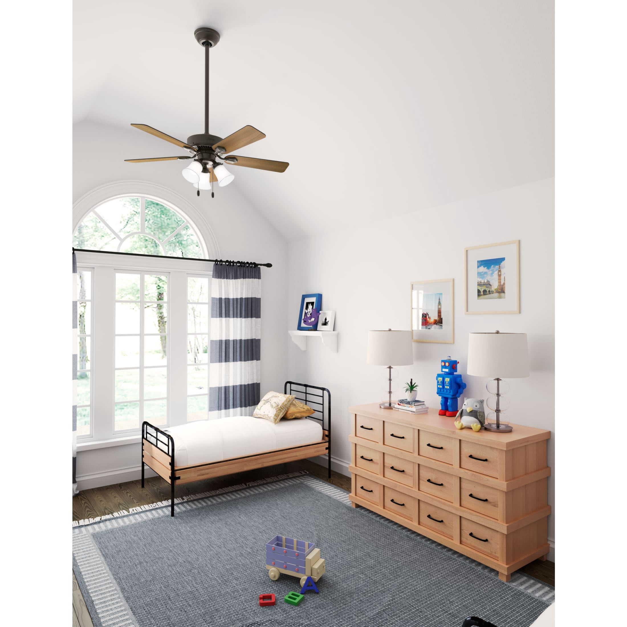 Hunter Swanson Indoor Ceiling Fan with Light, Traditional 3-Speed Motor, Reversible Blades (New Bronze, 44 in) b1fg0
