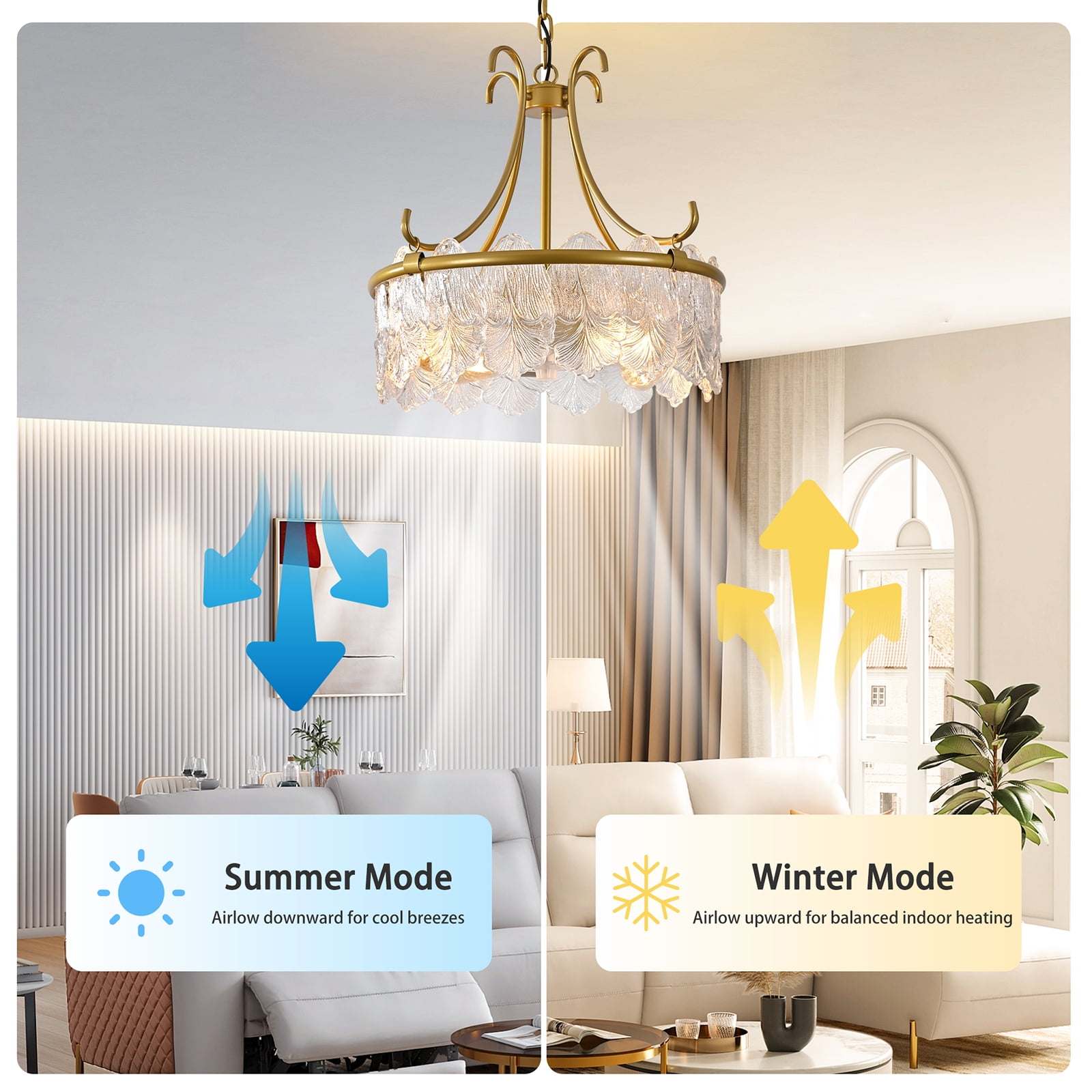 Garwarm 20 in Gold Crystal Fandelier Ceiling Fan with Light and Remote (6-Speed, Reversible, Caged Chandelier) yejba