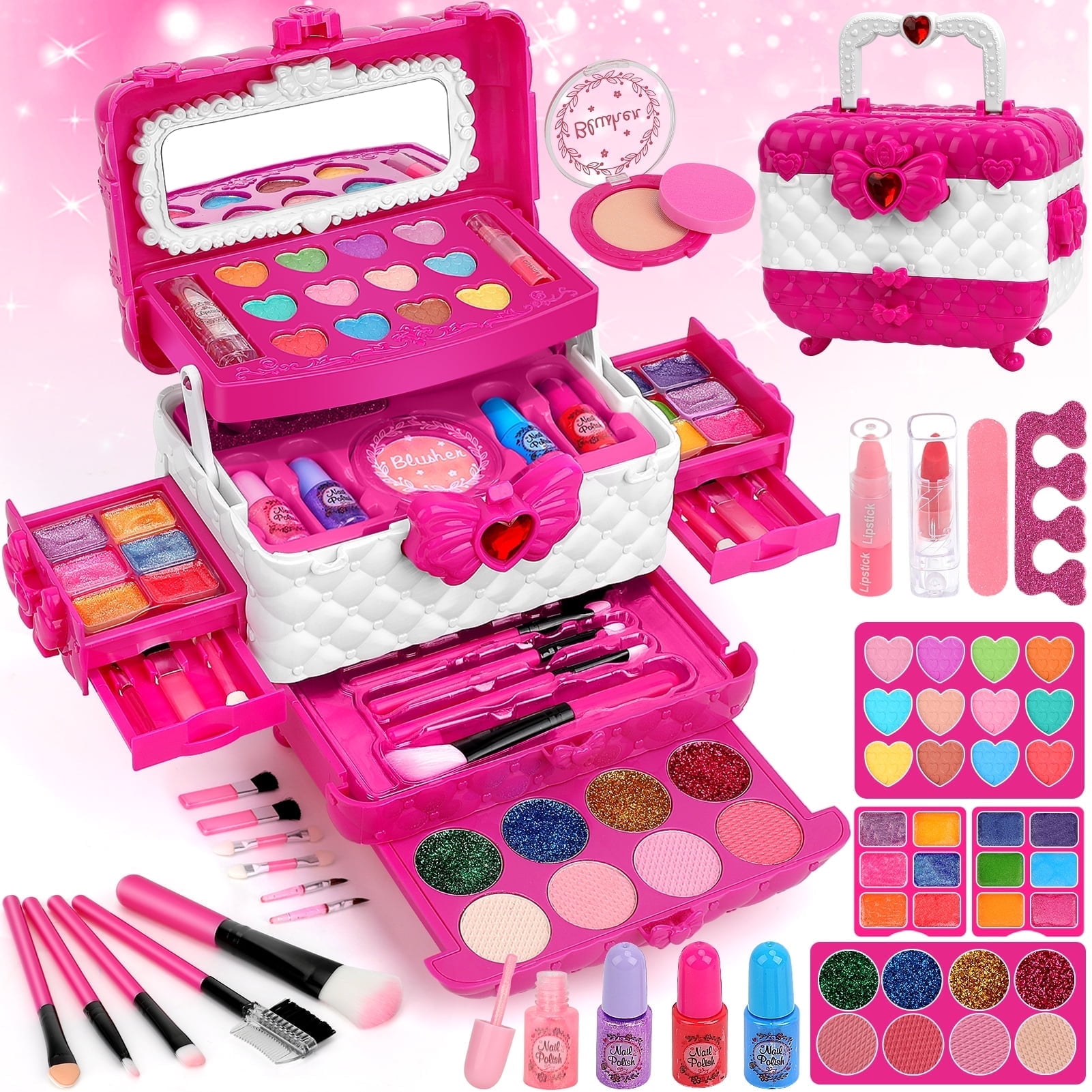Sendida Kids Washable Makeup Kit Princess Vanity Play Set (Rose, 45-Piece) au4rh