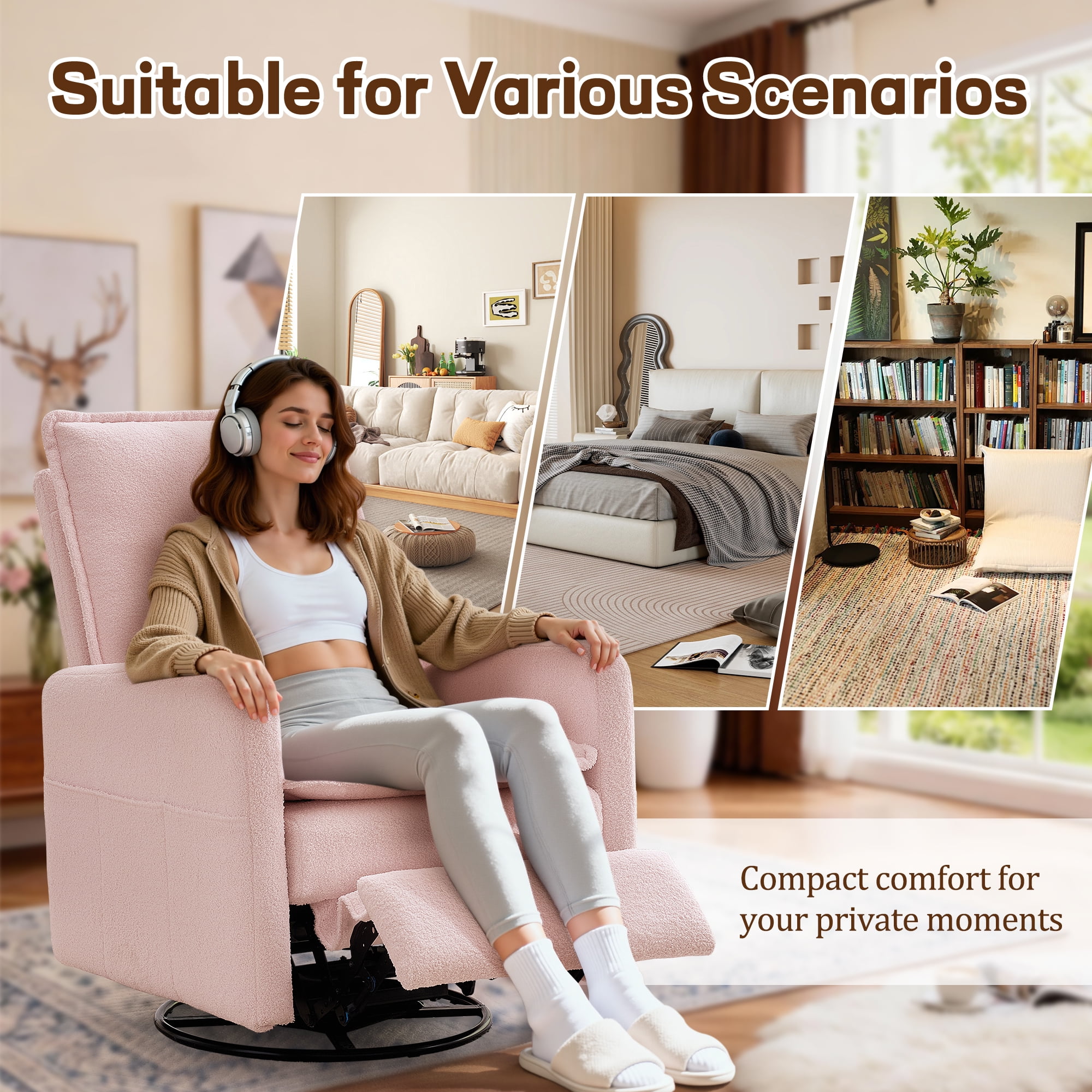 Korser Swivel Rocker Recliner Chair with Side Pockets, Ergonomic Nursery Glider for Living Room (Pink, 27.17 in W x 40.55 in H) 0ndfg