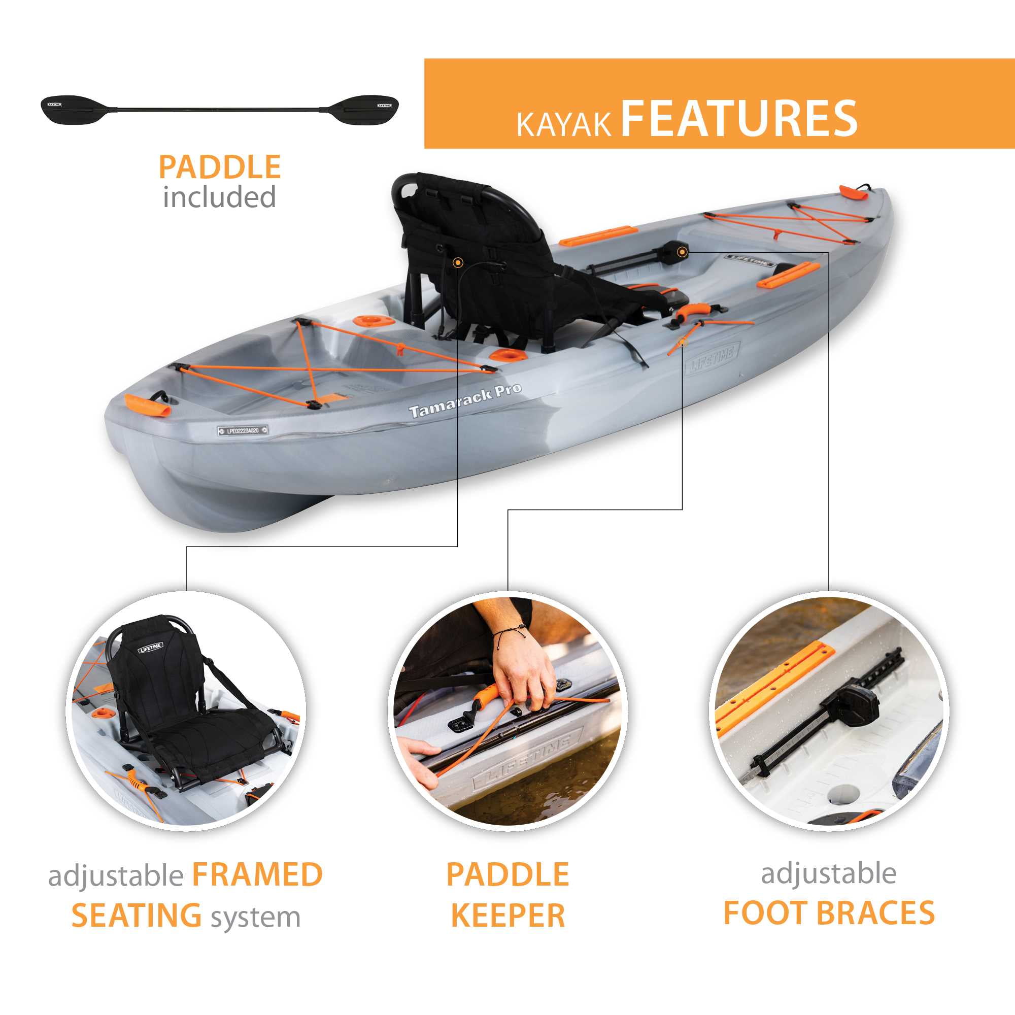 Lifetime Tamarack Pro-Comfort Sit-On-Top Kayak with Paddle (Black, 10 ft 3 in) sv8ds