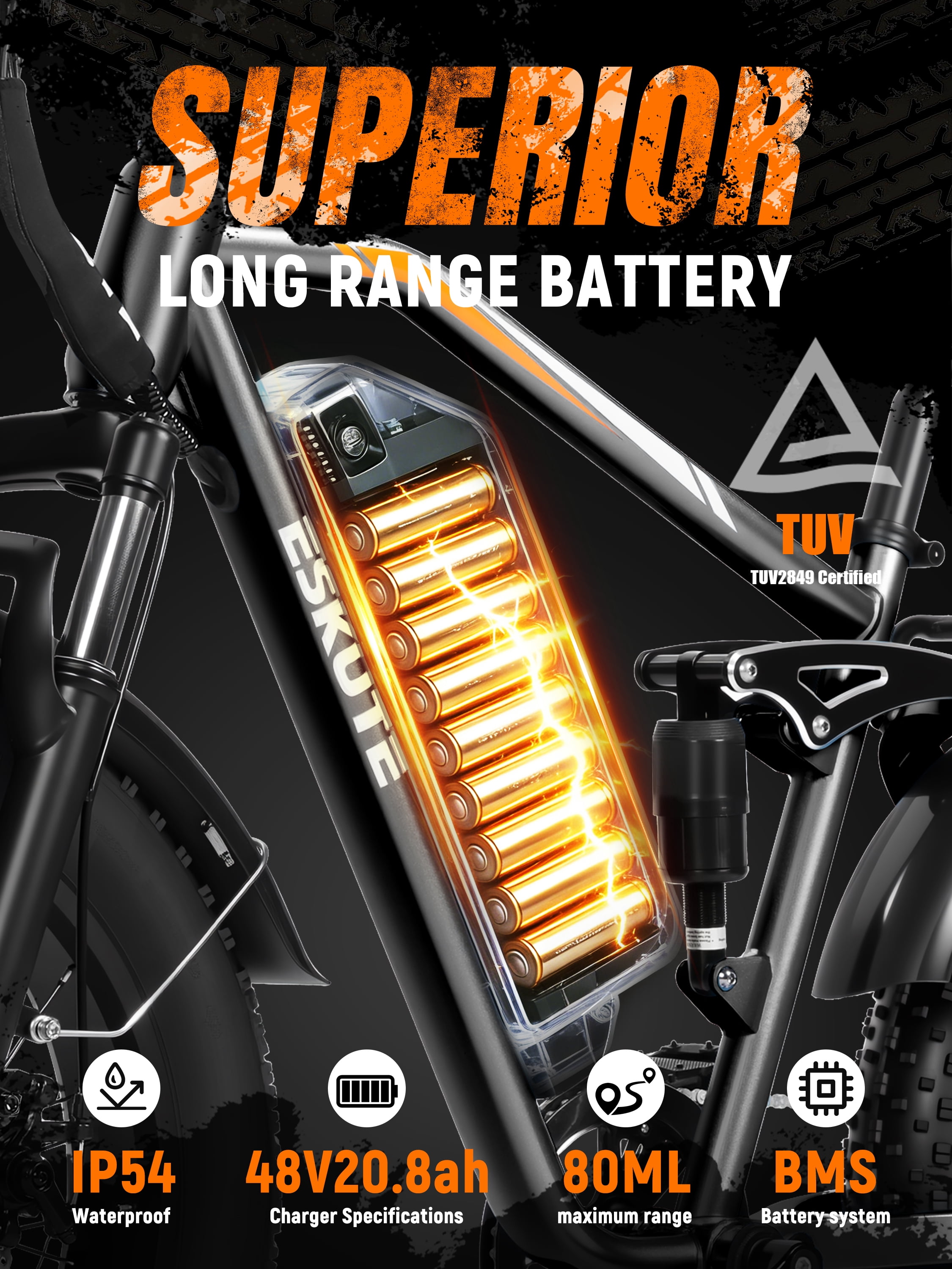 Elecby M300 Electric Mountain Bike, Full Suspension Fat Tire Ebike, 1200W Motor, 52V 20.8Ah Battery (Black, One Size) nd2ow