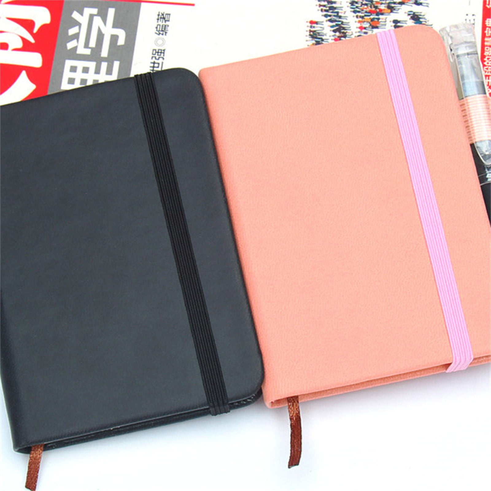 Rofhy Pocket Notebook Journal Set with Pen Holder, Hardcover Lined Memo Notepad for School and Office (Pink, 4.33 x 3.15 x 0.79 in) ky2c5
