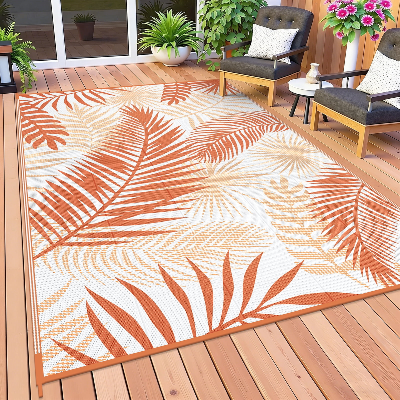 MeyJey Reversible Outdoor Area Rug, Waterproof Plastic Mat for RV Patio and Camping (Orange, 6 ft x 9 ft) 3xi4v