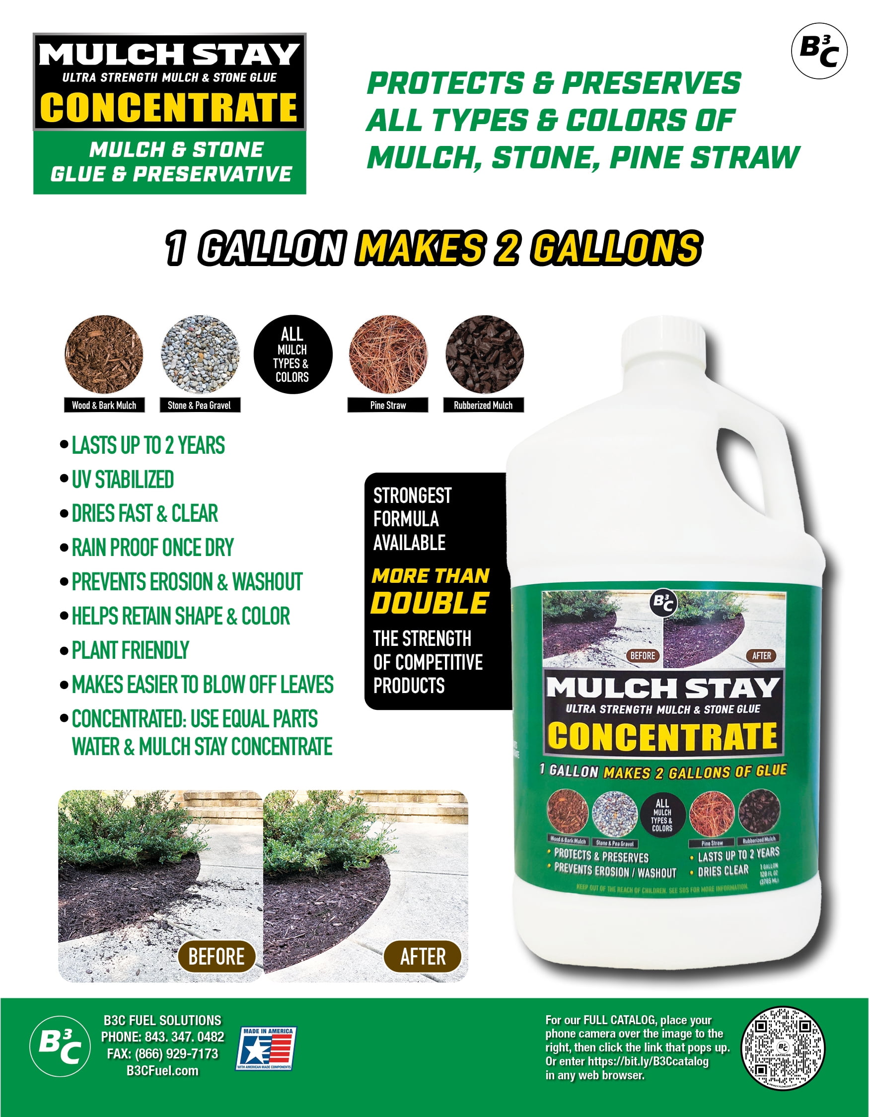 B3C Fuel Solutions Mulch Stay Ultra Strength Landscaping Glue Concentrate (Clear, 128 fl oz) x3haf