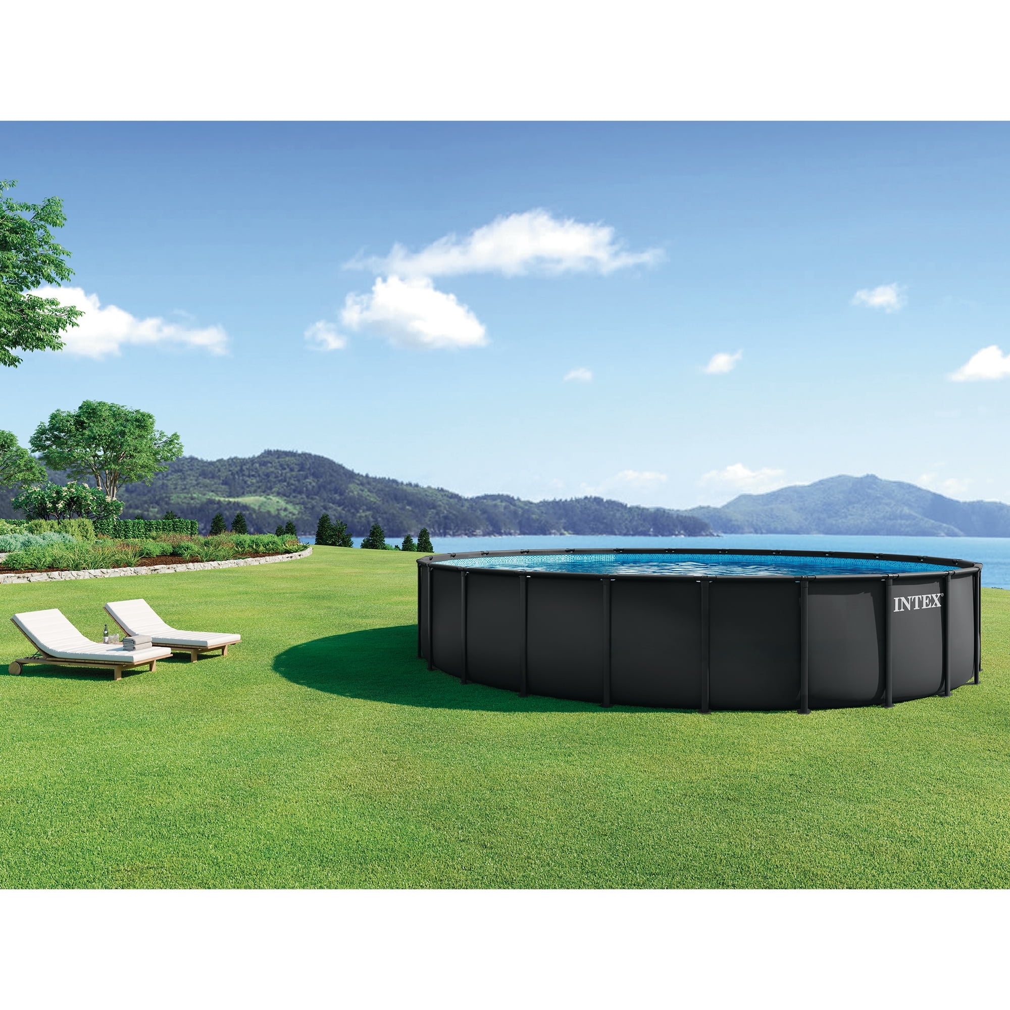 Intex Ultra XTR Round Frame Above Ground Swimming Pool Set with Pump and Ladder (Dark Gray, 24 ft x 52 in) g55hu