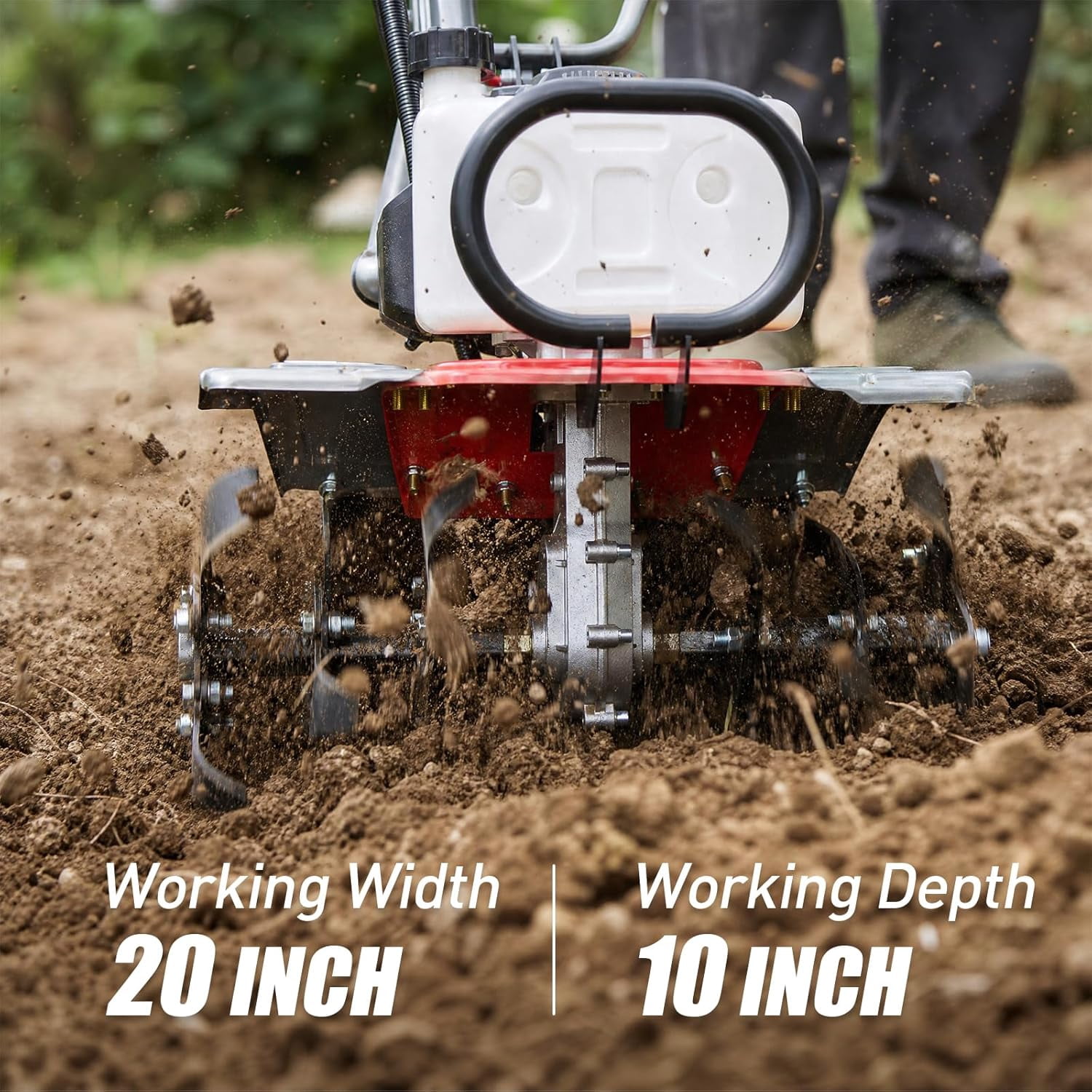 Datingday 4-Stroke Gas Tiller Cultivator, Heavy Duty Rototiller for Garden Lawn Soil, 20-in Width, 10-in Depth (1.5KW) 9wel0