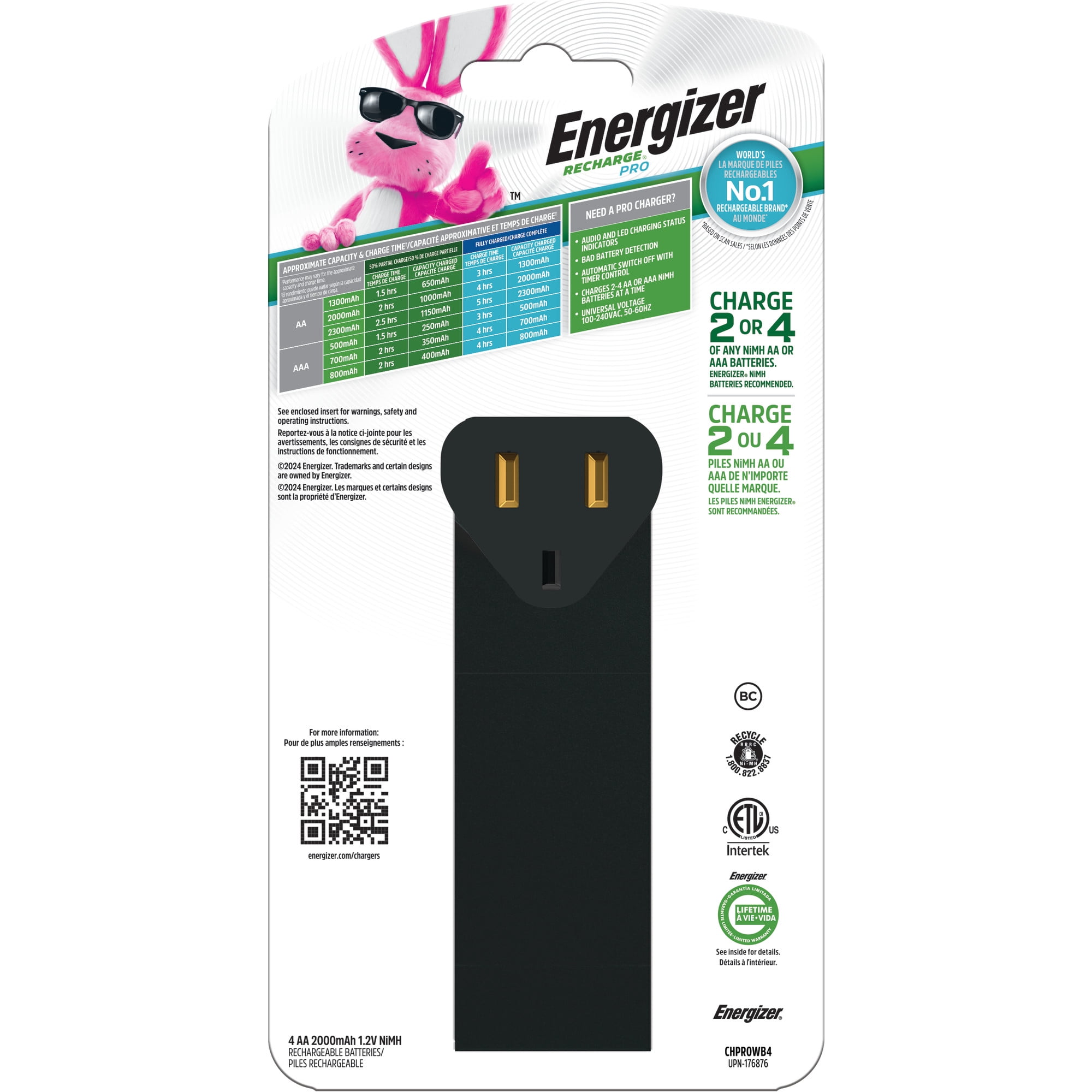 Energizer Recharge Pro Battery Charger for AA and AAA NiMH Batteries (4 AA Batteries Included) ojavs