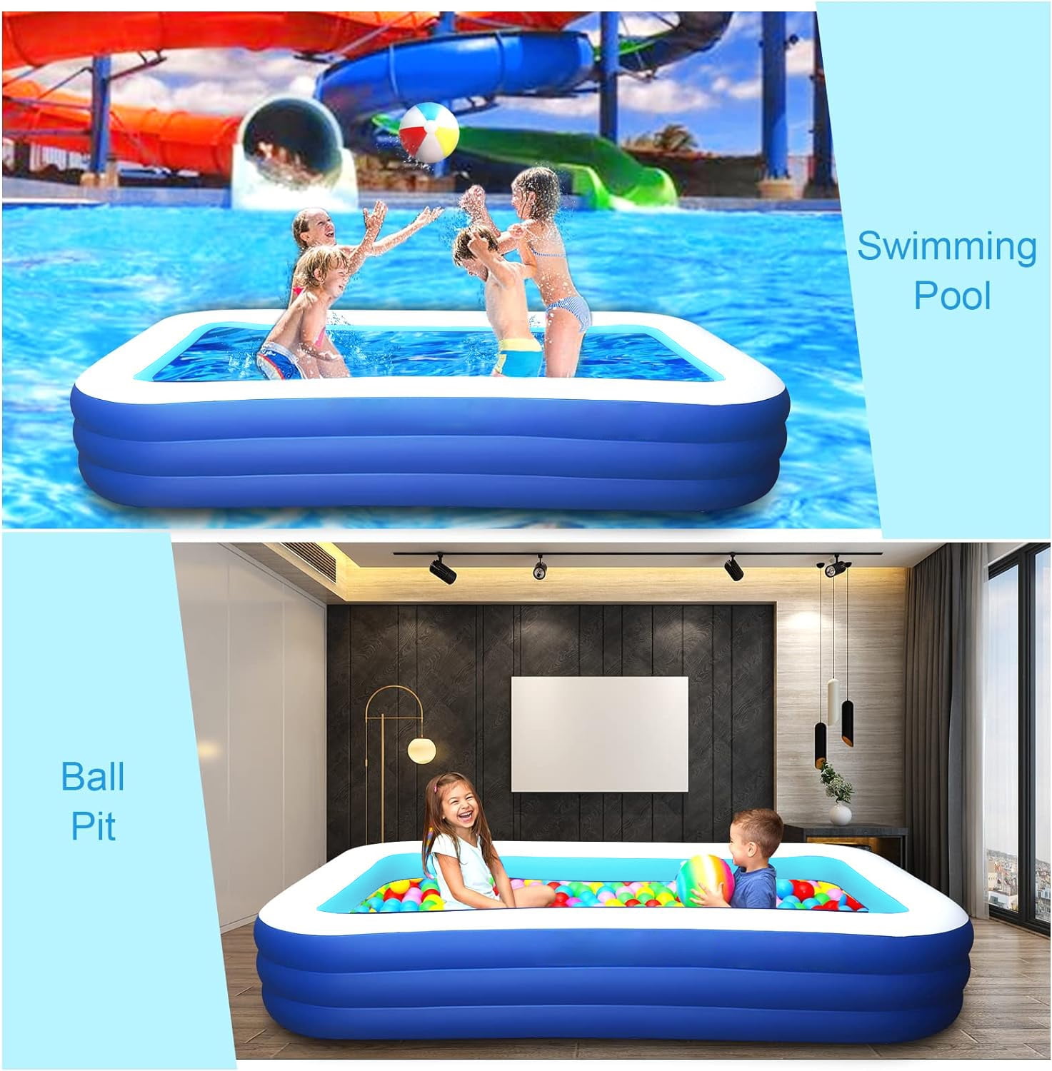 BN-LINK Inflatable Family Swimming Pool, Oversized Rectangular Backyard Water Lounge (Blue, 118 in x 68 in x 22 in) 6t37q