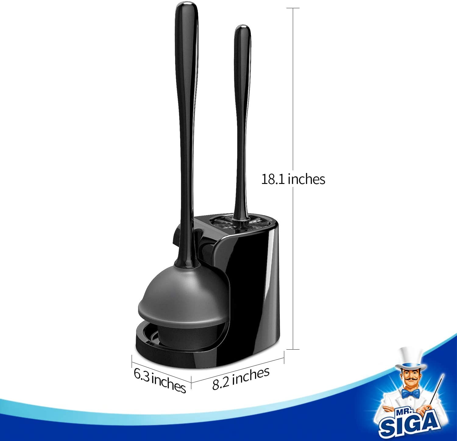 MR.SIGA Toilet Plunger and Bowl Brush Combo, Heavy-Duty Bathroom Cleaning Set (Black, 18.1 in) rdifx