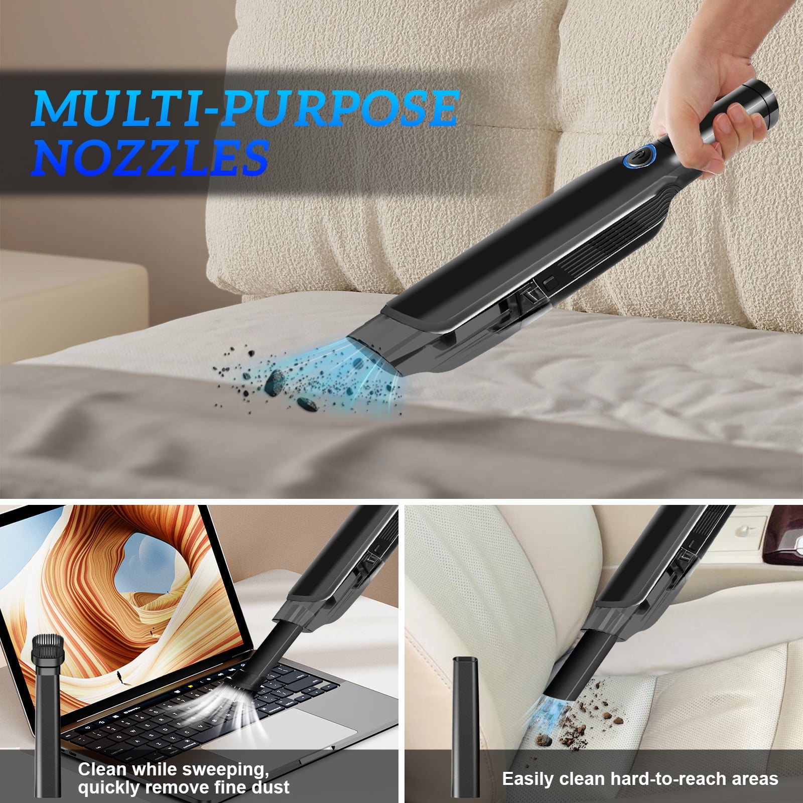 Pentantan Handheld Car Vacuum Cleaner, 12000PA High-Power Cordless Portable Vacuum with 2 Speed Modes (Black, 1.32 lb) m4h7d