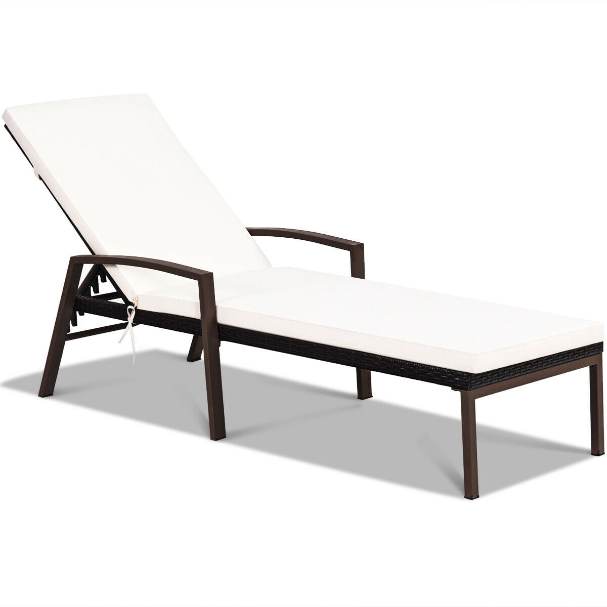 Costway 2-Piece Patio Rattan Lounge Chair Set with Adjustable Backrest and Cushions (Off-White) gvlci