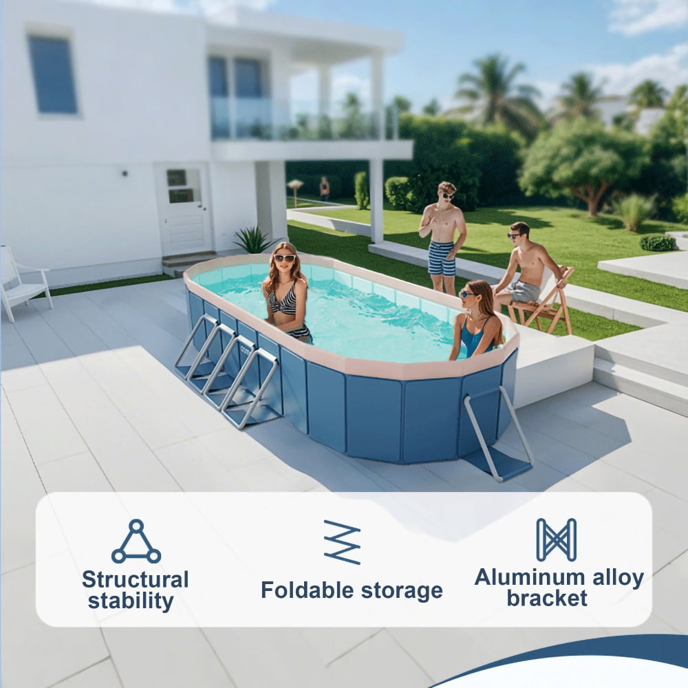 Generic Above Ground Swimming Pool, Folding Outdoor Family Pool with Aluminum Alloy Frame (Blue-Gray, 12 ft x 8 ft) lvu3r