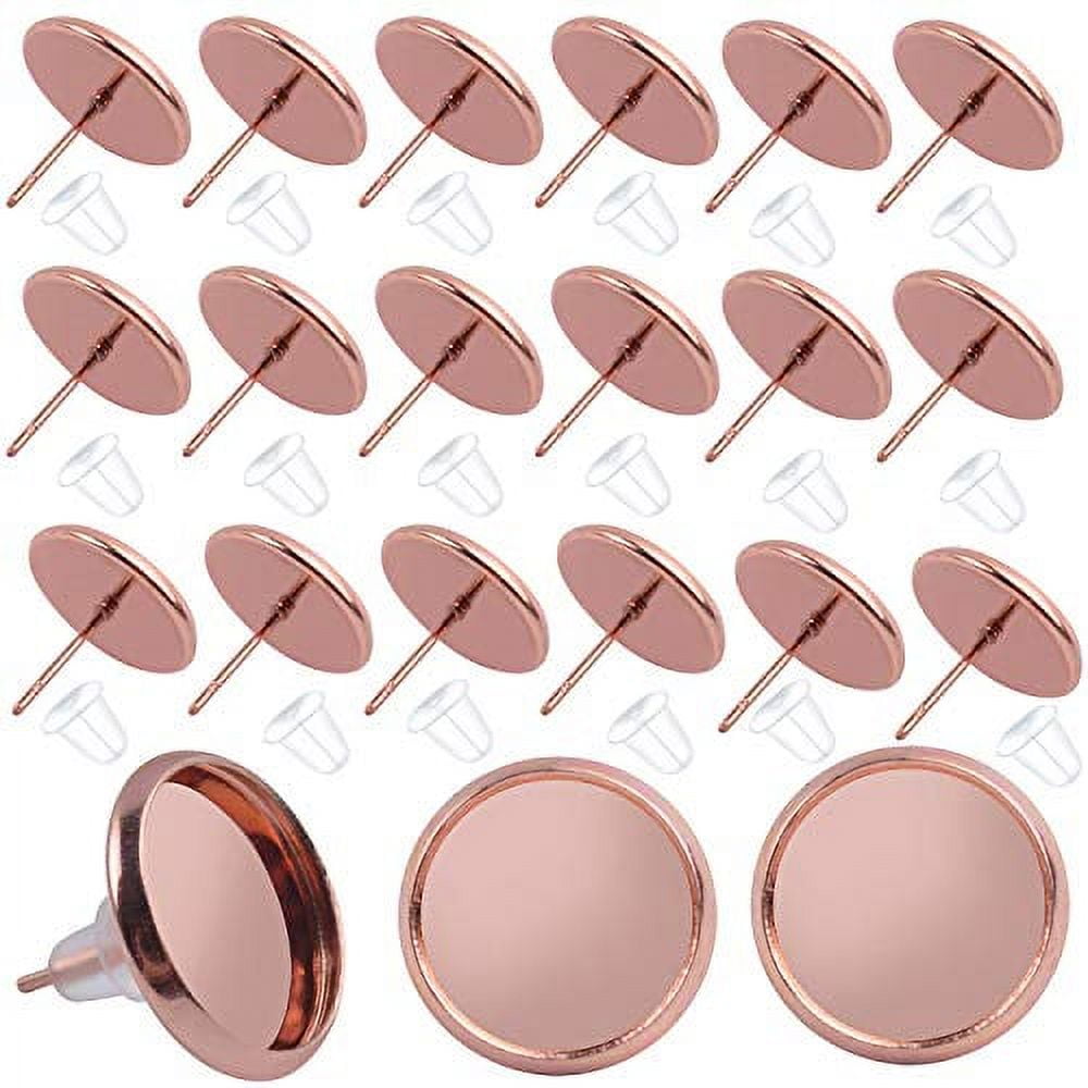 BronaGrand Stainless Steel Earring Stud Posts with Cabochon Settings and Rubber Backs (Rose Gold, 50 Pairs) d0n4j