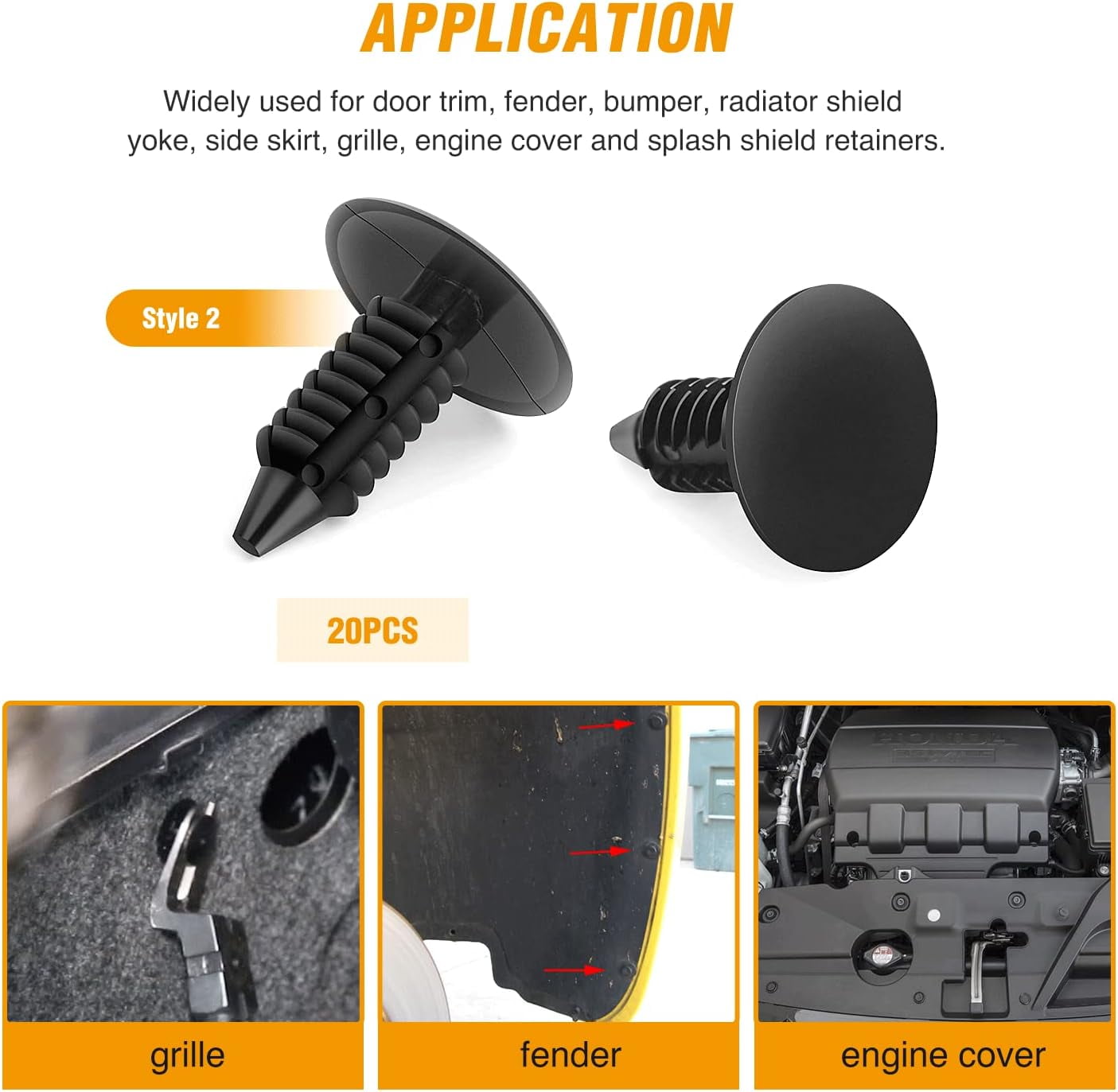 GOOACC Car Bumper Push Retainer Clips and Nylon Fastener Rivet Kit (Black, 121 Piece Set) 3c80a