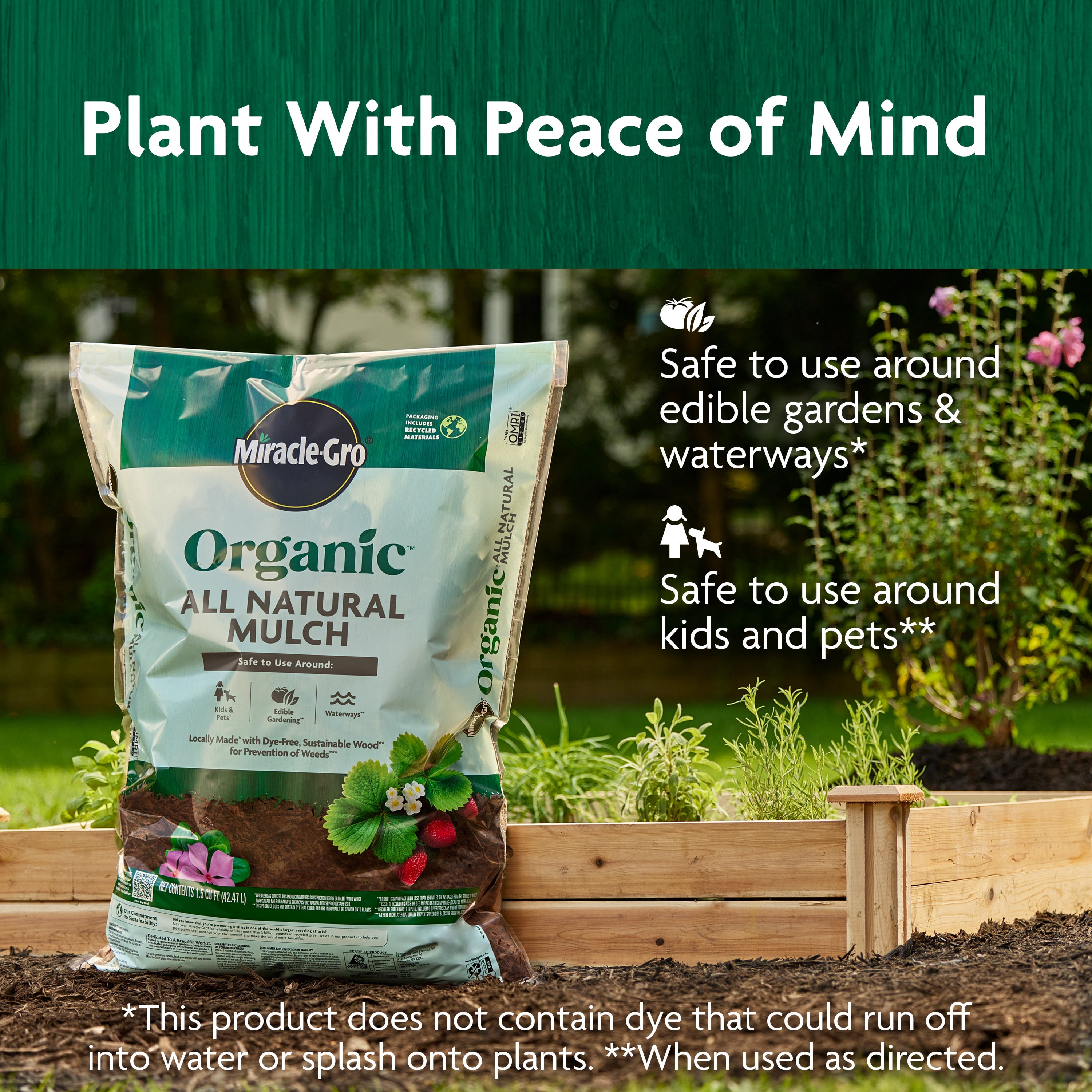 Miracle-Gro Organic All Natural Mulch for Gardening and Landscaping (Brown, 1.5 cu. ft.) 5f1uc