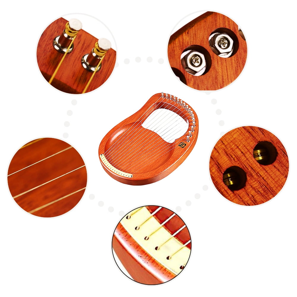 Walter.T 16-String Lyre Harp Mahogany Wood Musical Instrument with Tuning Wrench and Carry Bag (Brown) 8xlly