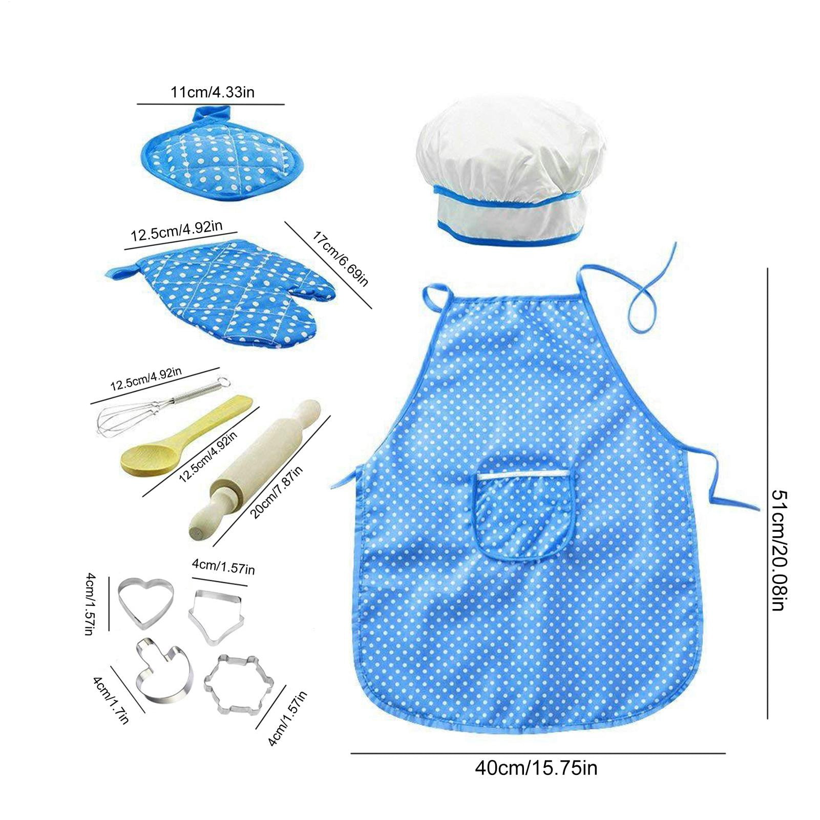 TiokMc Kids Cooking Set, 11-Piece Chef Role Play Kit with Apron and Baking Tools (Blue, 11-Piece Set) jnbws