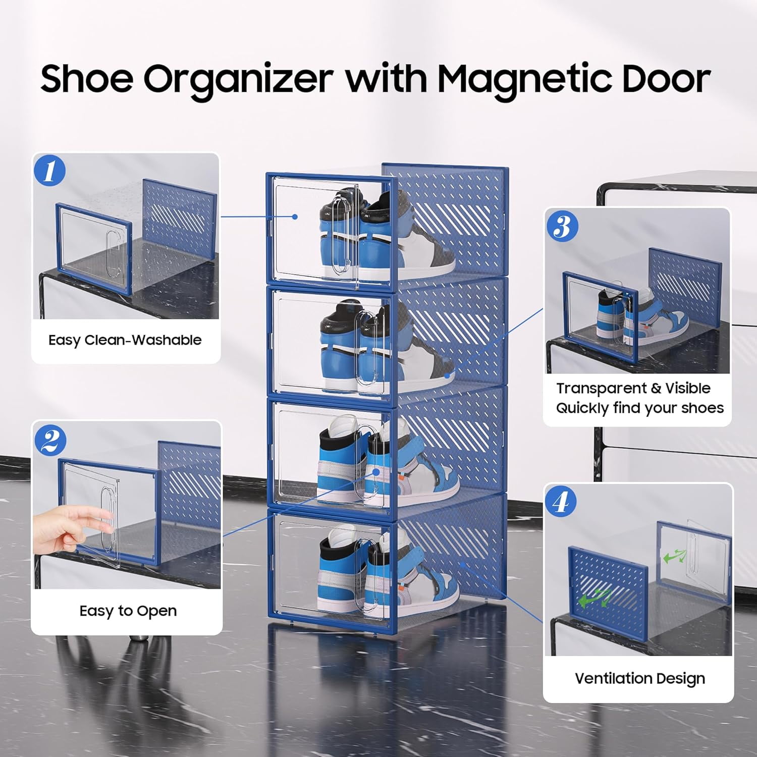 Generic Shoe Organizer Storage Box with Magnetic Door, Stackable Clear Plastic Sneaker Containers for Closet (Clear, 12 Pack, 13.1 in x 9.8 in x 7.1 in) r0w3i