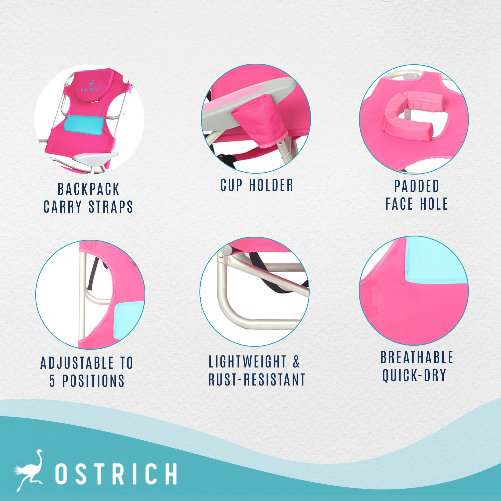 Ostrich Ladies Comfort Lounger and Backpack Beach Chair (Pink, 72 in) m227t