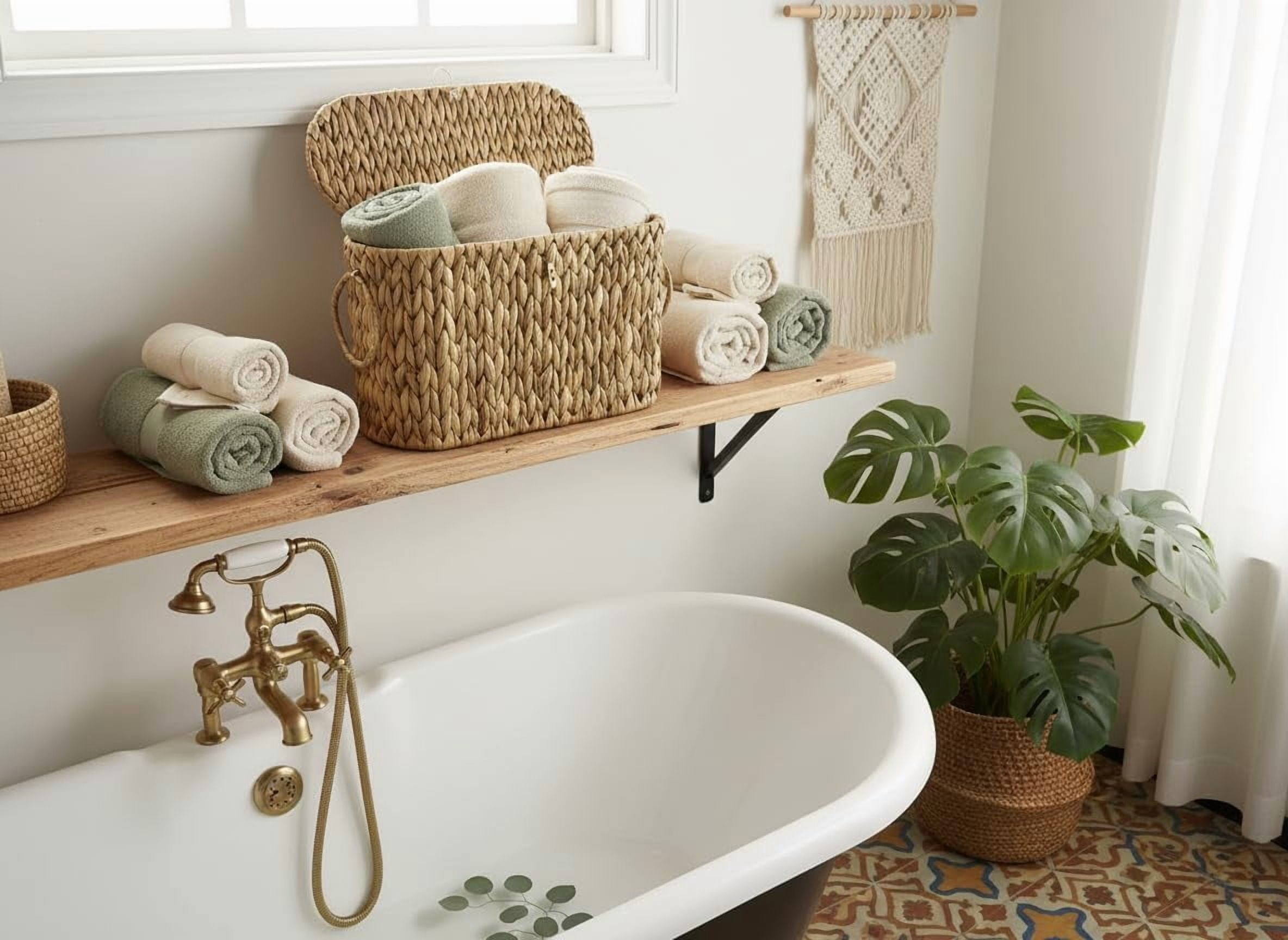 Qipengfei Wicker Toilet Paper Basket with Lid, Hand-Woven Water Hyacinth Bathroom Storage Organizer (Brown, 16.14 in x 6.69 in x 10.62 in) fbjy9