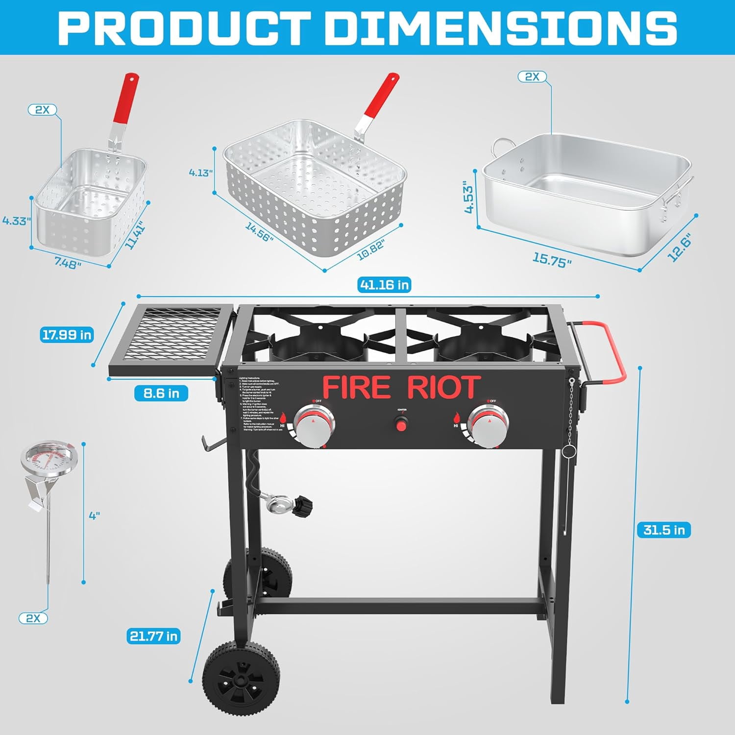 FIRE RIOT Double Burner Outdoor Propane Deep Fryer, Commercial Grade High-Power Cooker with (2) 18 qt Aluminum Pots and Baskets (Black) z7ckb
