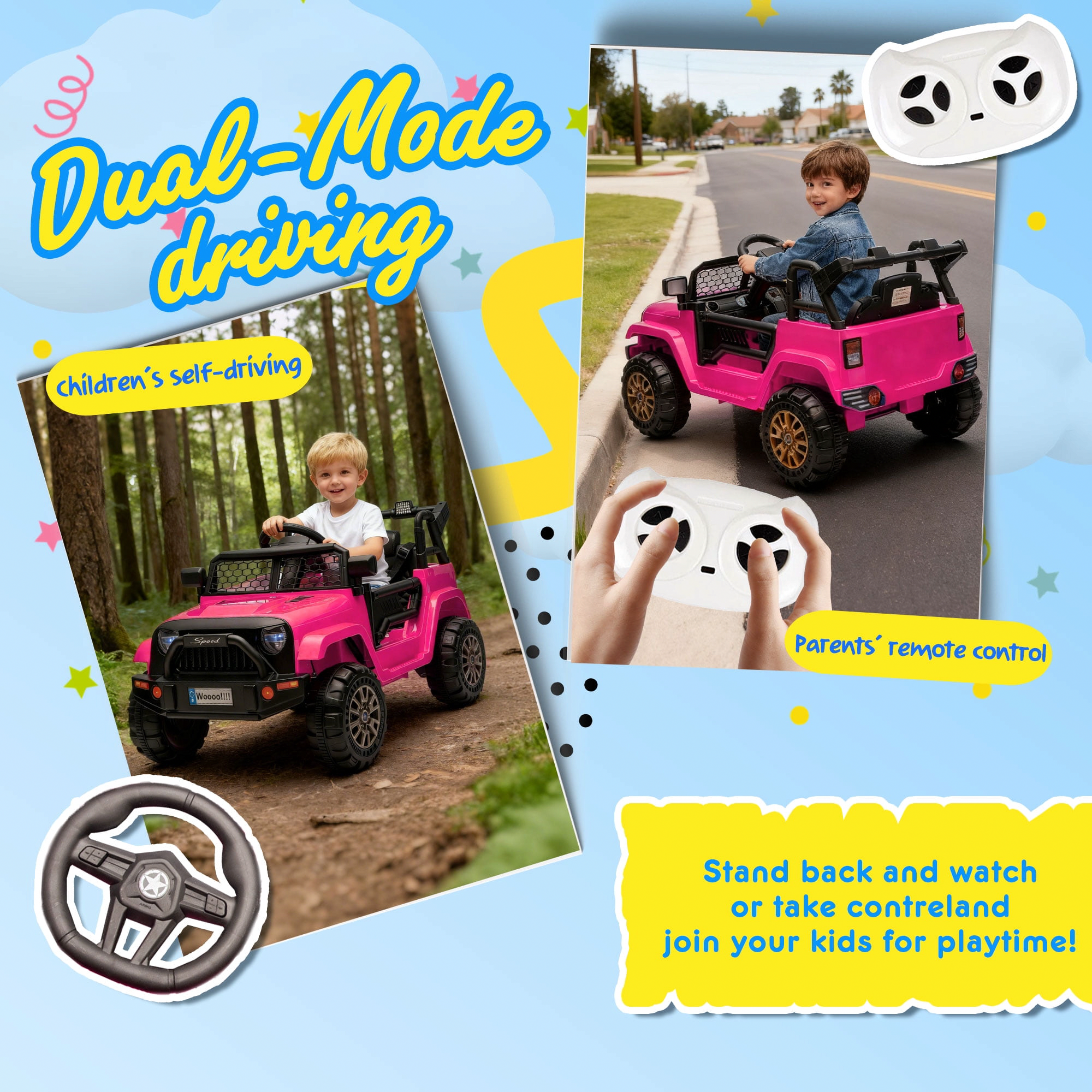 Xuanlur 12V Electric Ride-On Truck for Kids with Remote Control, LED Lights, and Bluetooth (Pink, 34.65 in x 22.44 in x 20.47 in) wqfxx