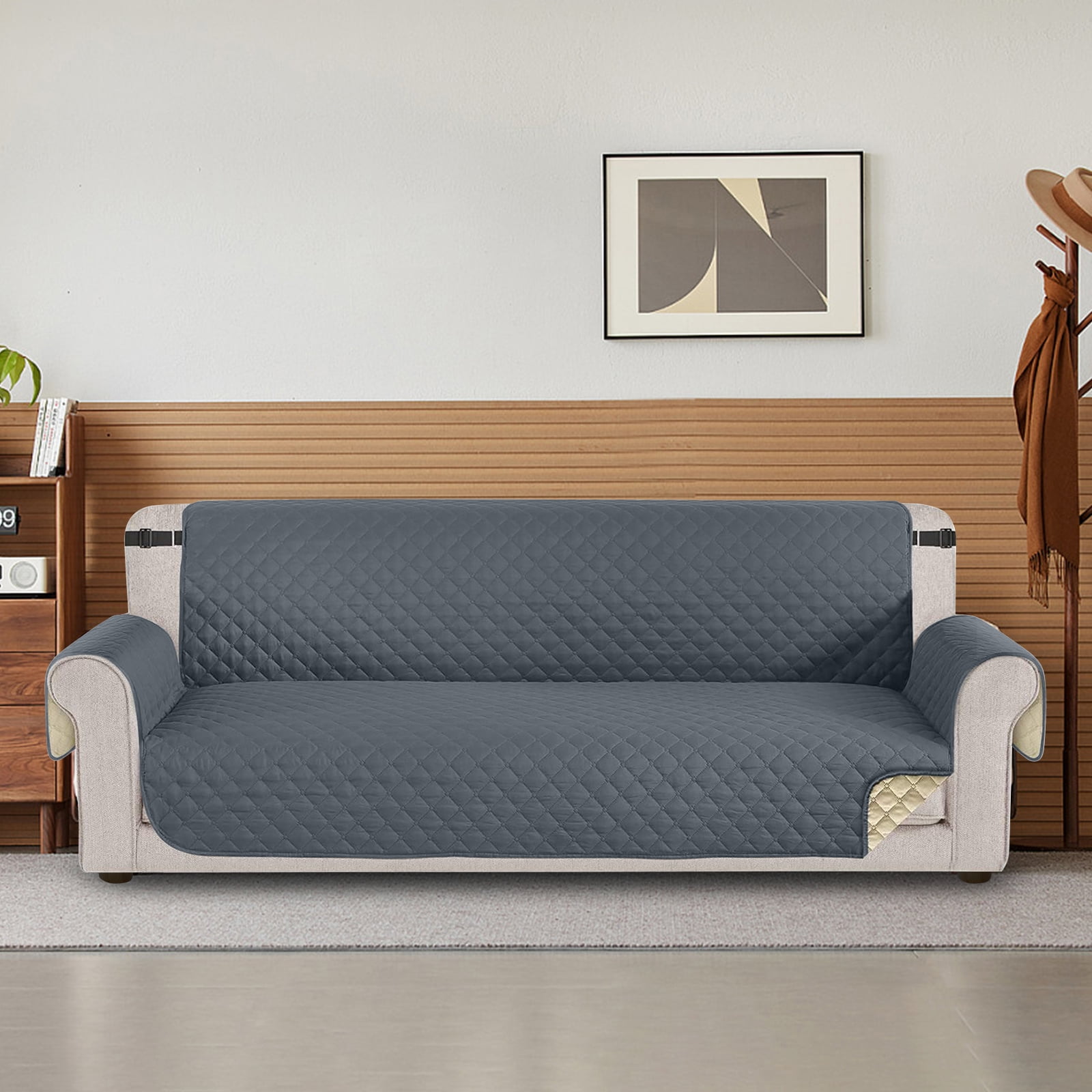 SANMADROLA Waterproof Sofa Slipcover, Non-Slip Furniture Protector for Pets and Kids (Dark Gray, Sofa Size) 6bjzj