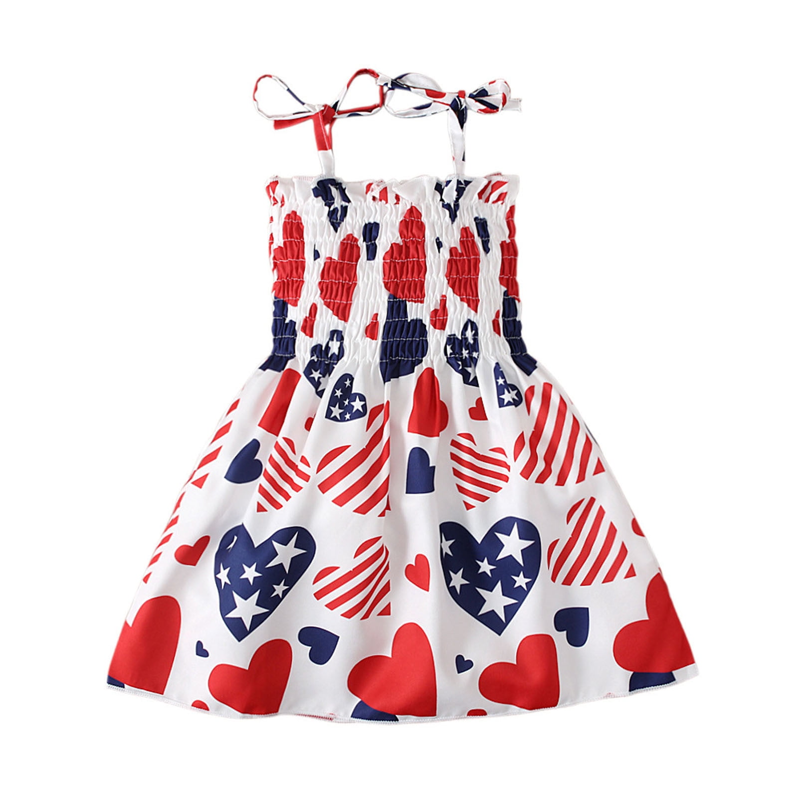 OAVQHLG3B Girls American Flag Patriotic Sundress Sleeveless Summer Beach Dress (Red White and Blue, 1-6 Years) urx85