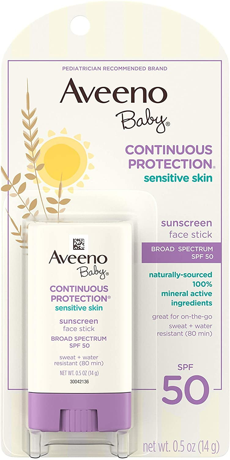 Aveeno Baby Continuous Protection Sensitive Skin Mineral Sunscreen Stick SPF 50 (0.5 oz, Pack of 2) 8u89n