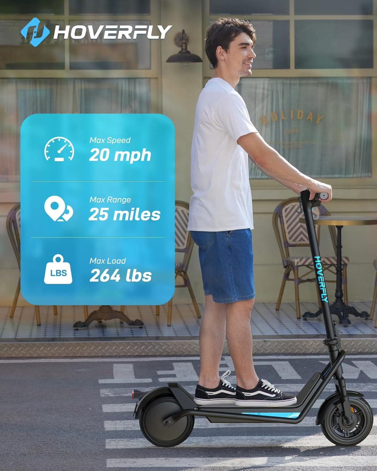HOVERFLY Adult Electric Scooter, Foldable Commuter with 500W Motor, 25 Mile Range, 20 MPH Speed, 10 in Anti-Flat Tires (Black) ks41s