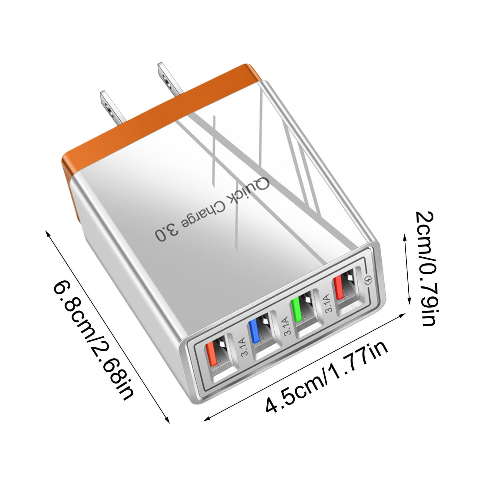 Qolami 4-Port USB Wall Charger, Quick Charge 3.0 Fast Charging Hub for Smartphones and Tablets (Orange, 1 Pack) gt11w