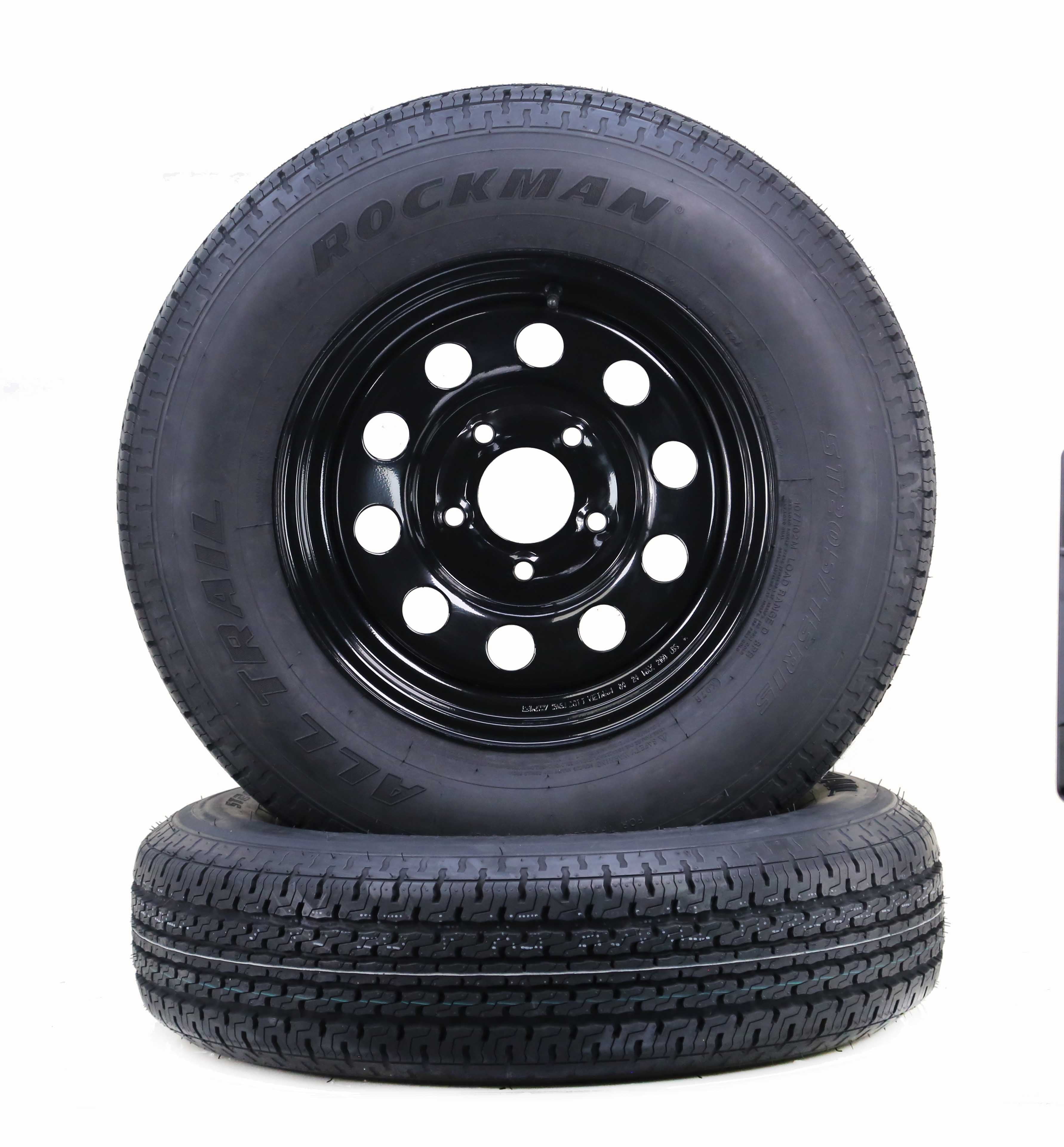 ROCKMAN Trailer Tire and Wheel Assembly ST205/75R15 8-Ply Load Range D (Black, 2 Pack) hpesj