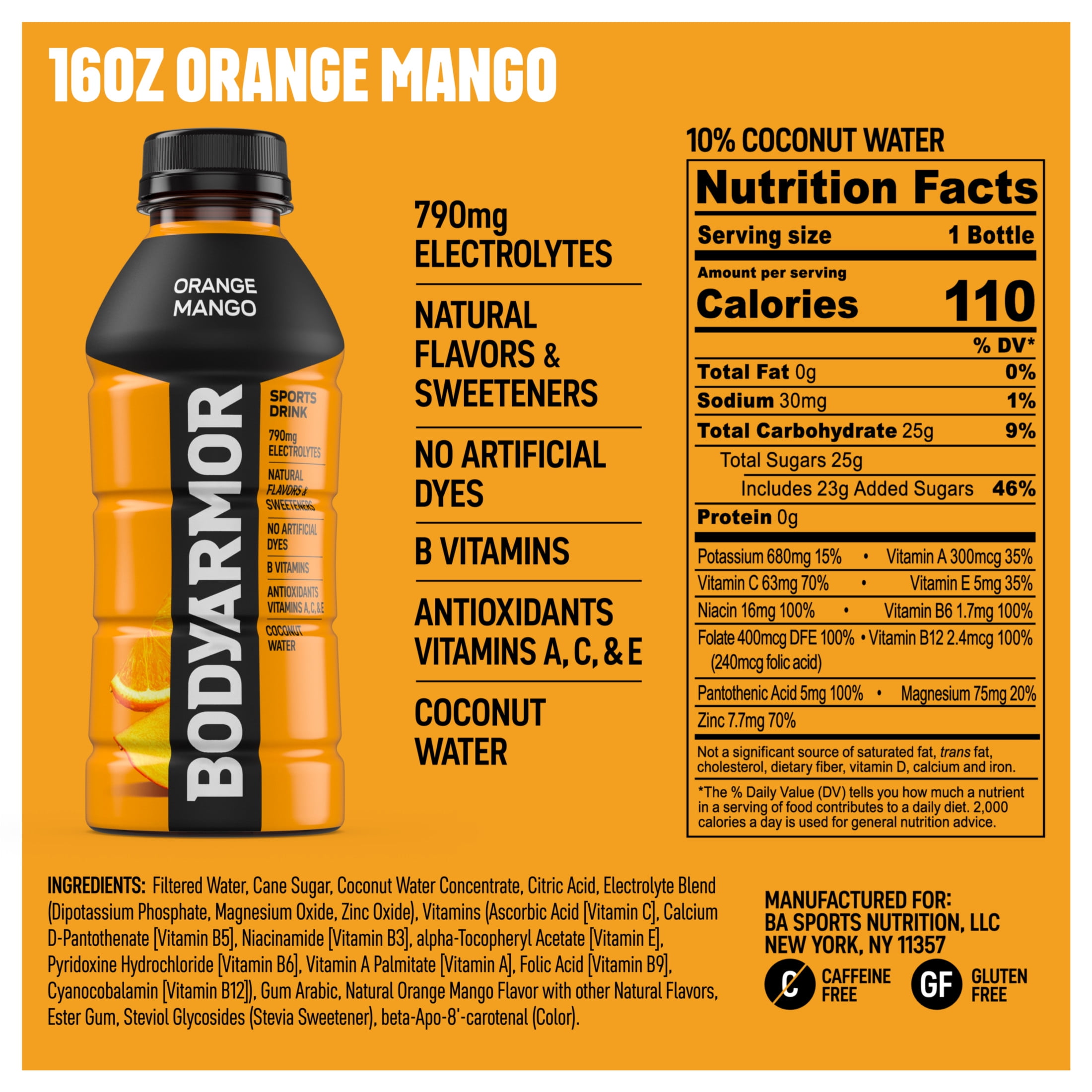 BODYARMOR Sports Drink Electrolyte Beverage Orange Mango (Orange, 16 fl oz) xf10o