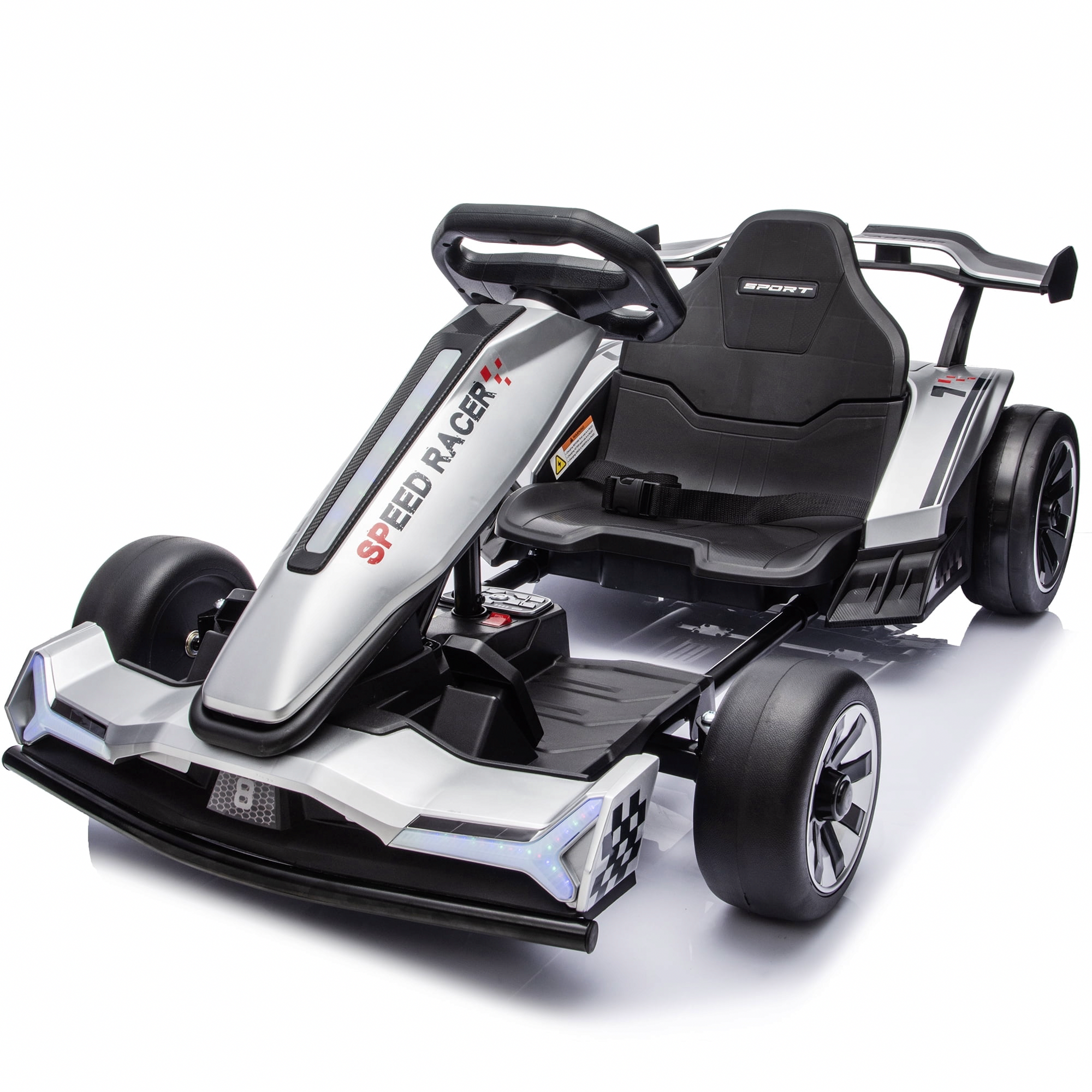 Zukpow 24V 800W Electric Go Kart Drift Car with Adjustable Frame, EVA Wheels, Bluetooth Audio (Silver, 48.5 in) lmfcb