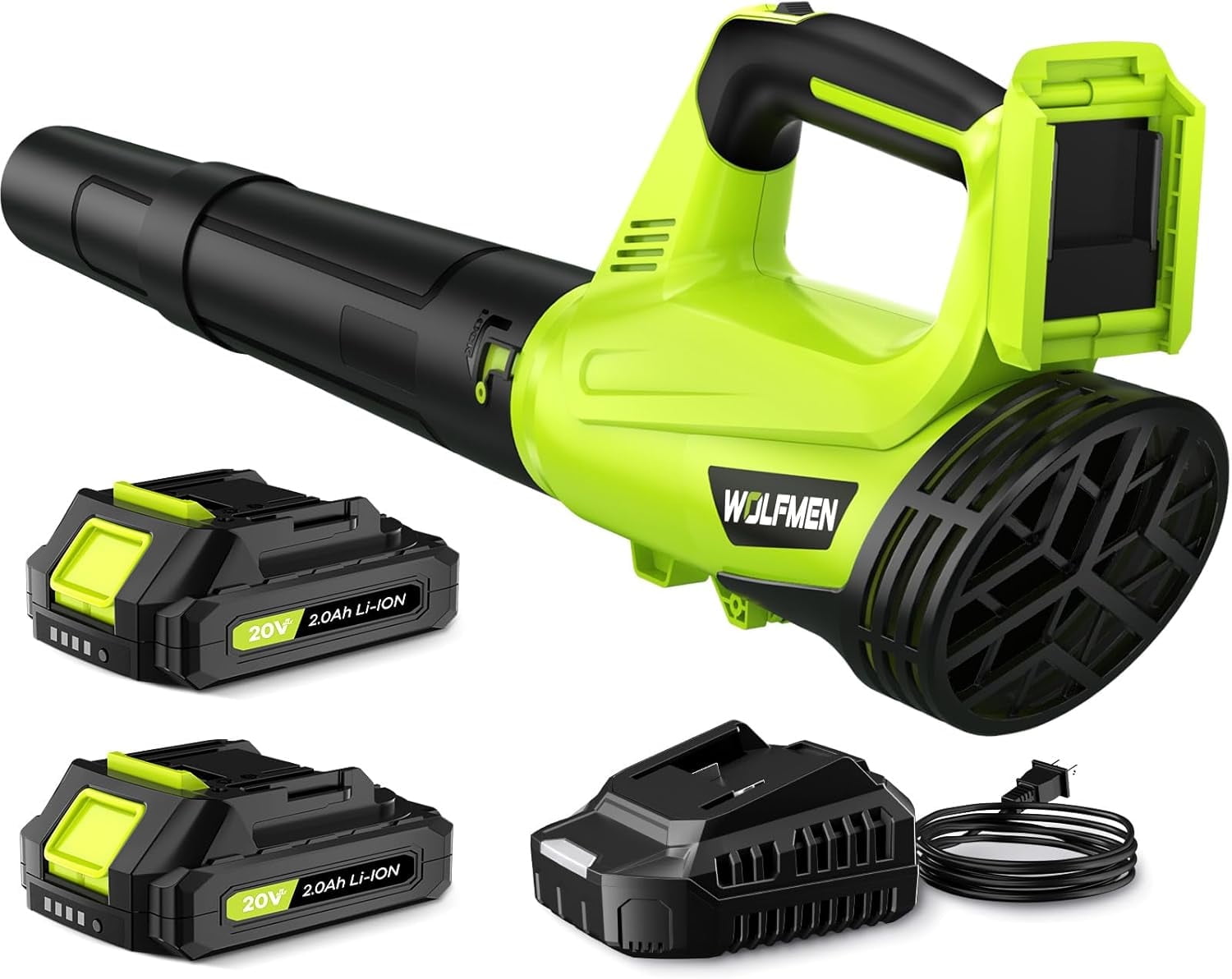 Darkiron Cordless Leaf Blower, 20V Electric Power Sweeper with 2 Batteries & Charger, 450 CFM High-Velocity Airflow, Lightweight Design (Green, 2-Pack Battery) 8ip1p