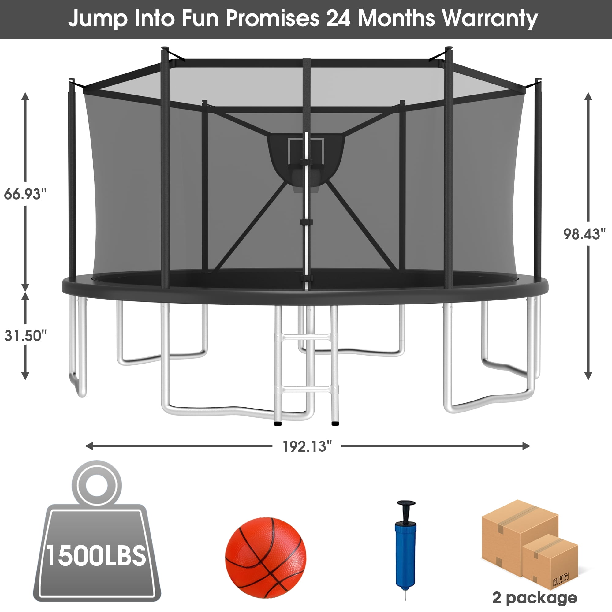 Jump Into Fun Outdoor Trampoline with Enclosure and Basketball Hoop (Black, 16 ft) e35vq