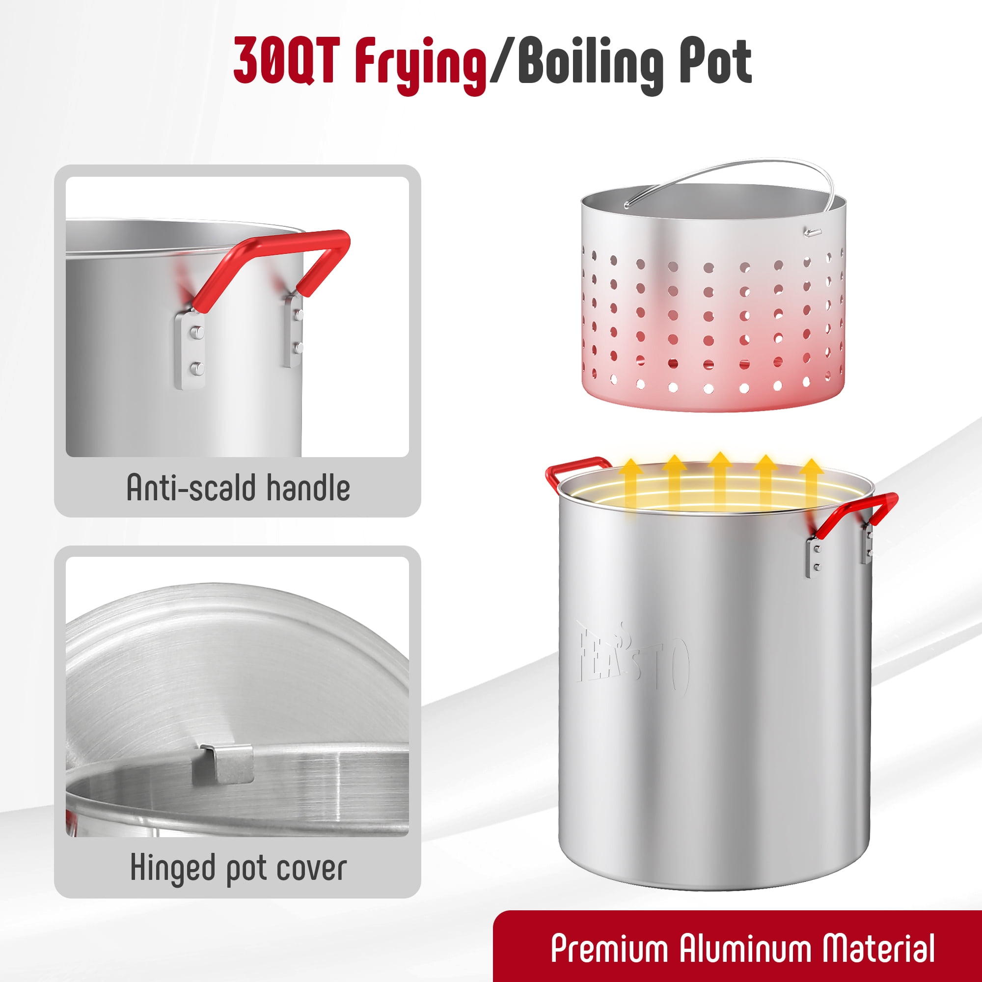 Feasto Outdoor Turkey Fryer and Fish Fryer Set, Propane Boiling Pot with 50000 BTU Burner (Silver, 30 qt) erqjq