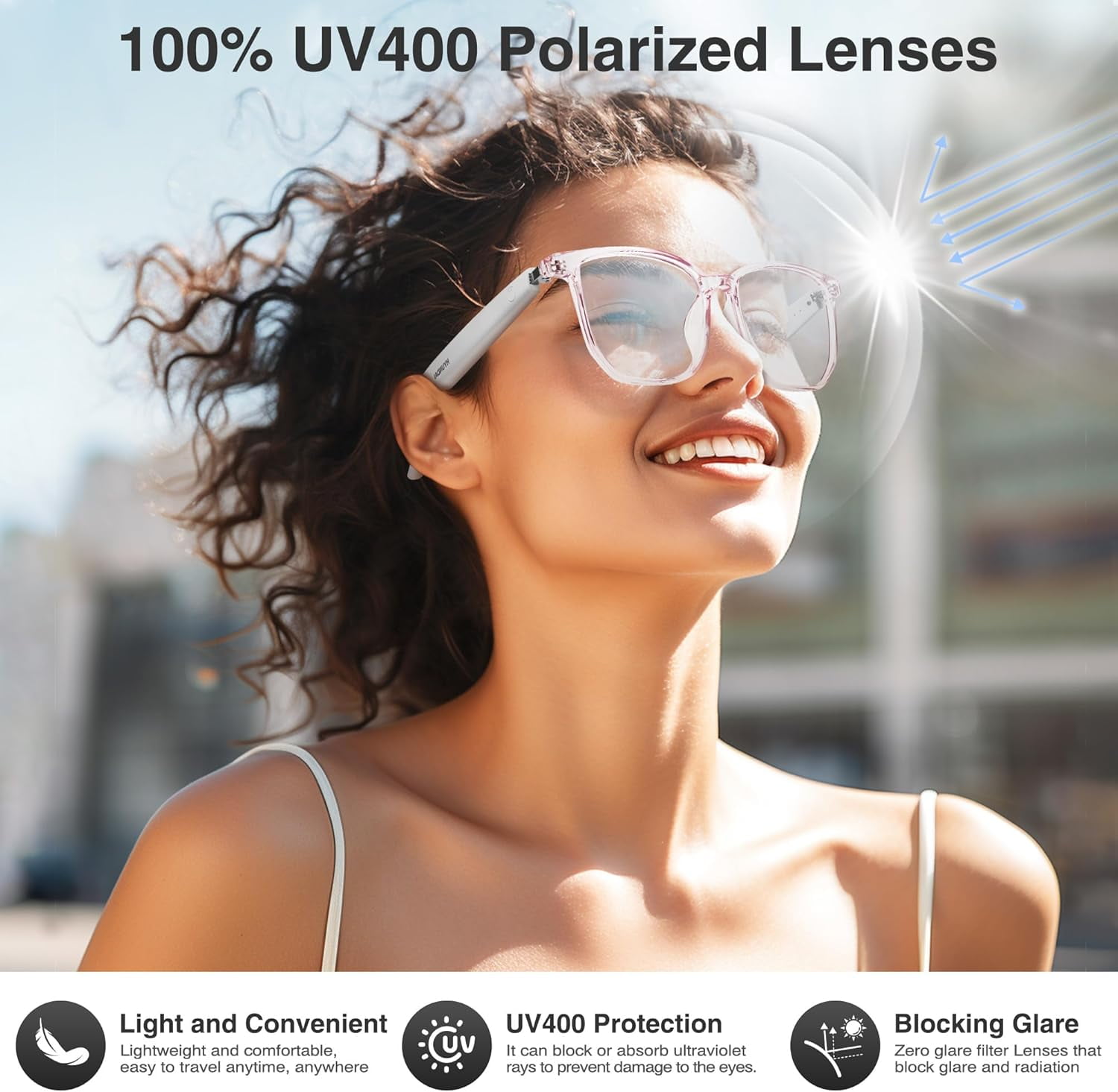 MUSICOZY AI Translator Smart Glasses, Bluetooth Audio Glasses with Real-Time 110+ Language Translation & Polarized Lenses (White, One Size) ou5xz