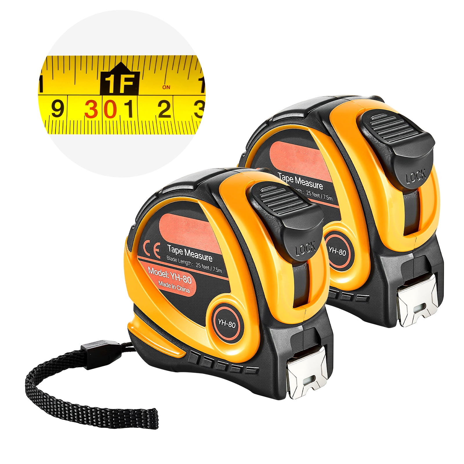 KFFKFF Retractable Measuring Tape, Heavy-Duty Carbon Steel Blade with ABS Case (2-Pack, 25 ft) ob7zp