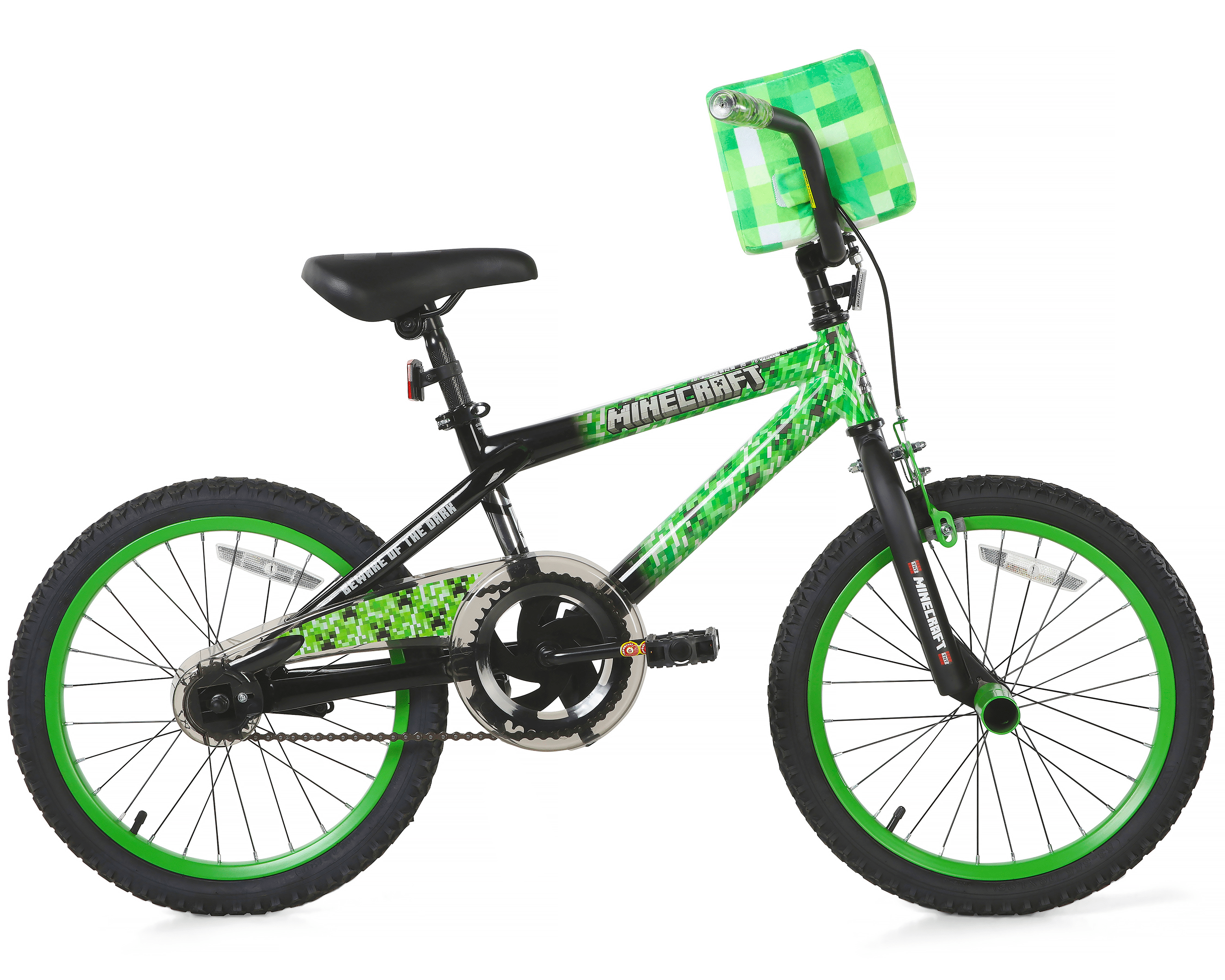 Dynacraft Minecraft BMX Bike for Kids, Durable Steel Frame with Creeper Handlebar Bag (Green, 18 in) y5uls
